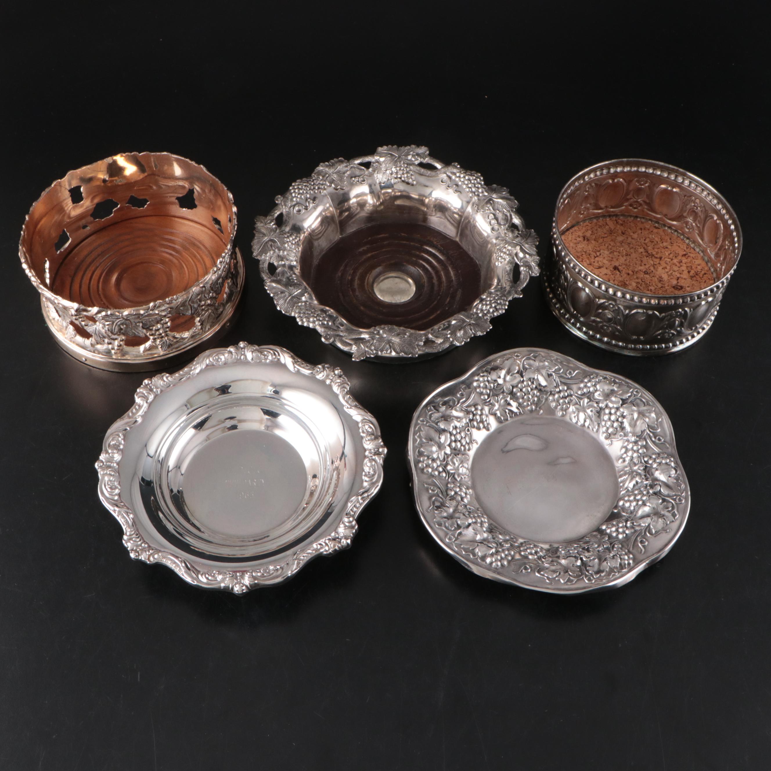Poole with Other Silver Plate Wine Coasters and Dishes