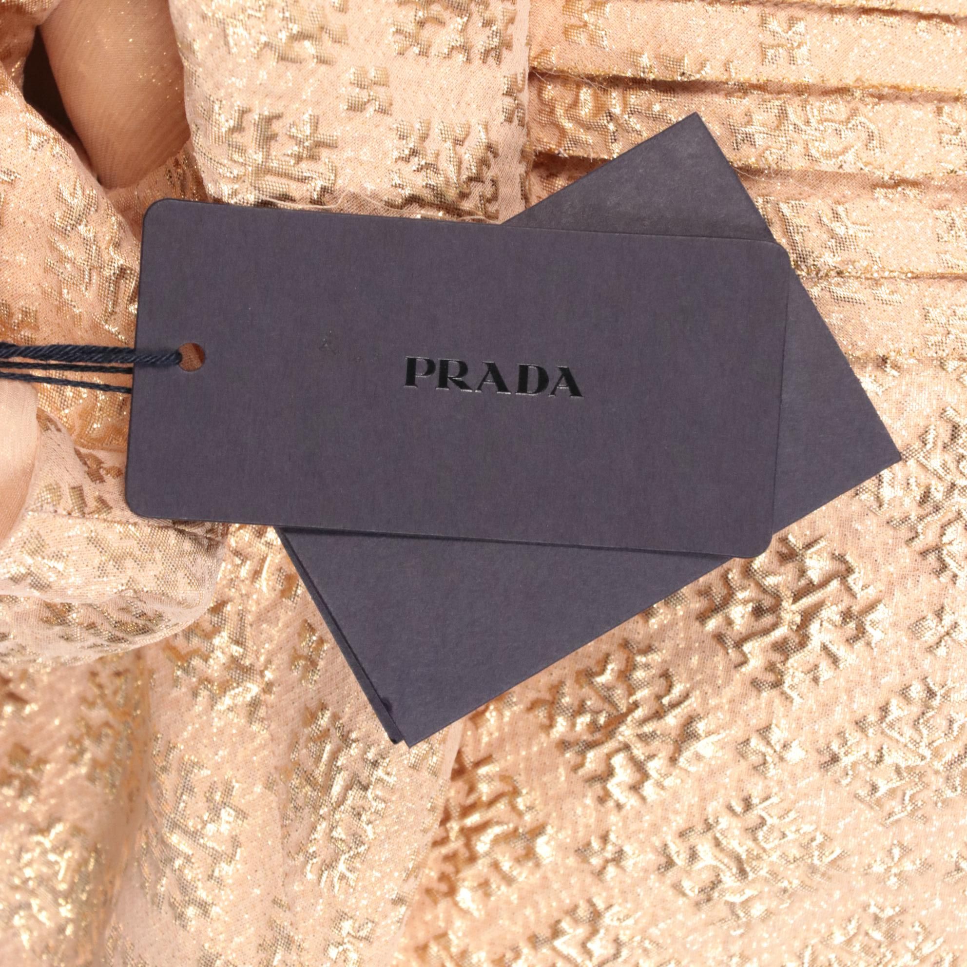 Prada Pleated Silk Sleeveless Blouse with Gold Motifs, New With Tags