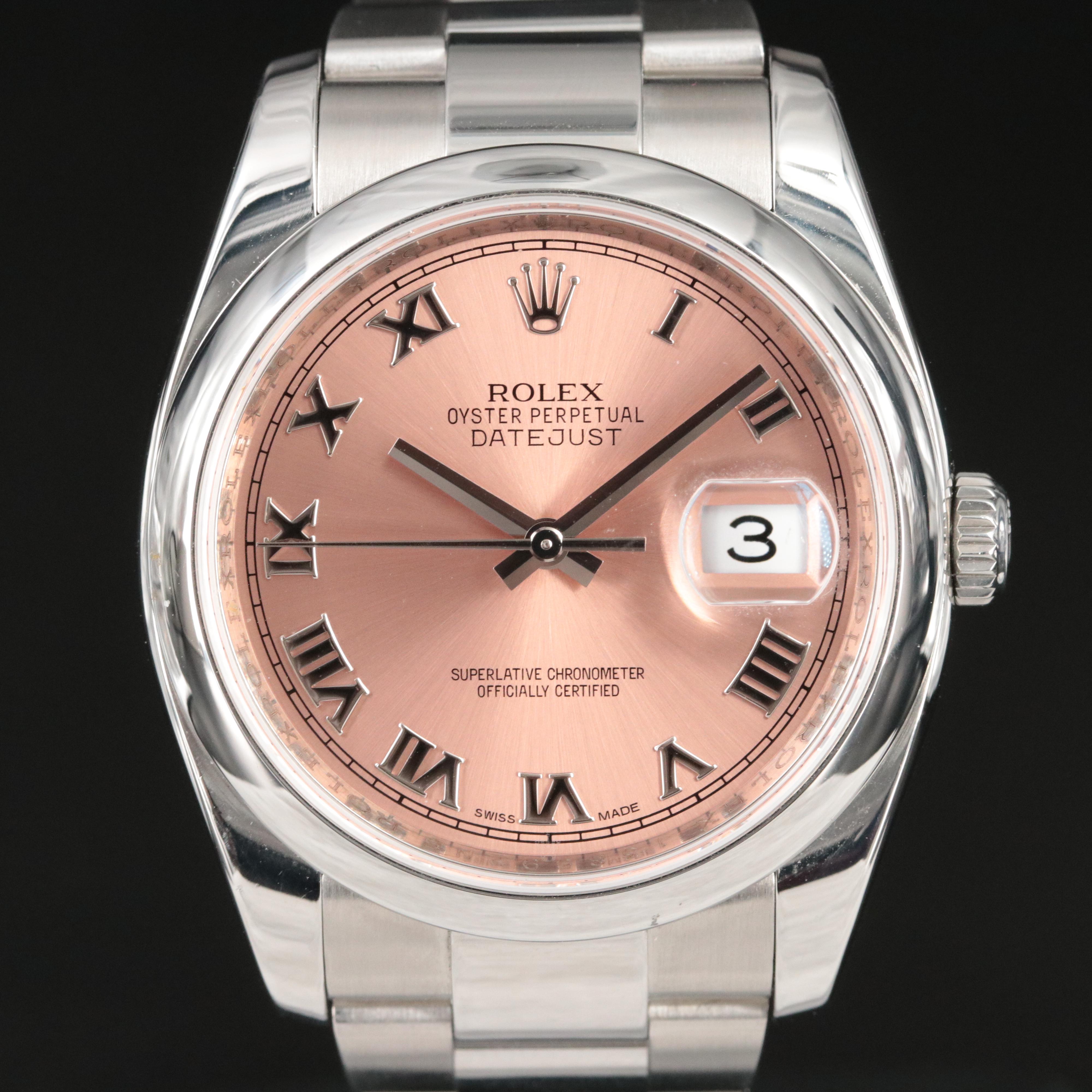 Rolex Datejust Roman Salmon Dial Stainless Steel Watch