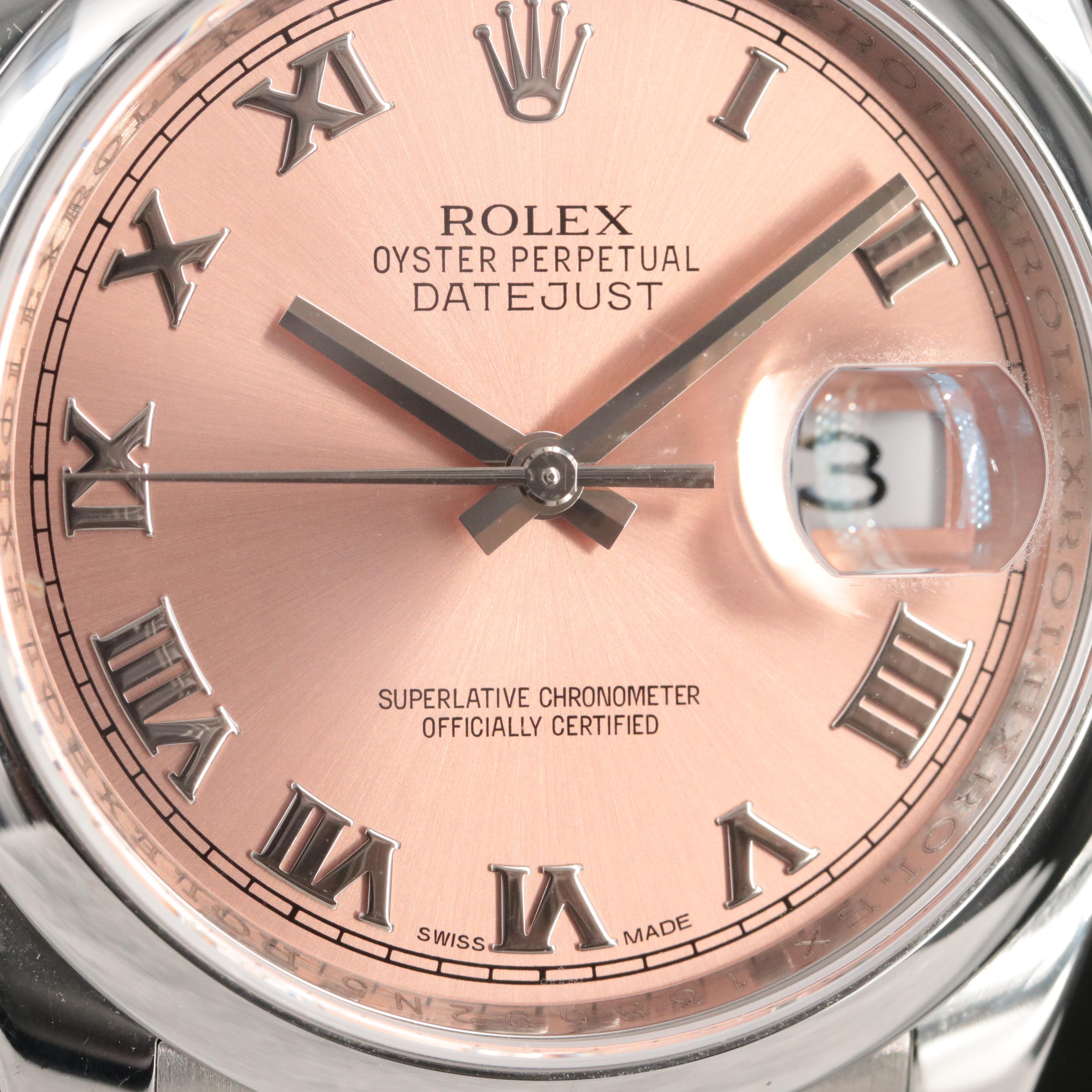 Rolex Datejust Roman Salmon Dial Stainless Steel Watch