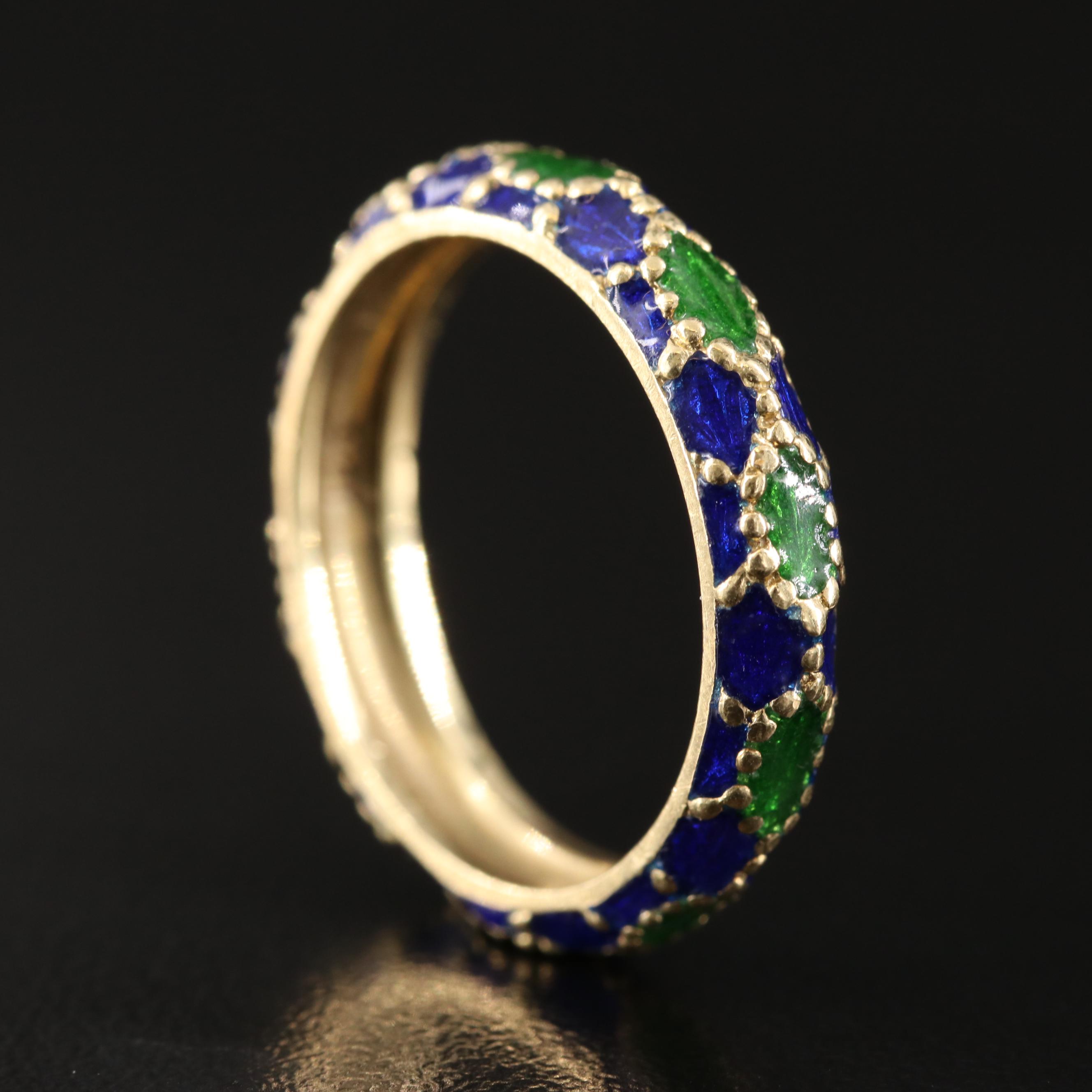 Tiffany & Co. 18K Blue and Green Enamel Paillonné Band