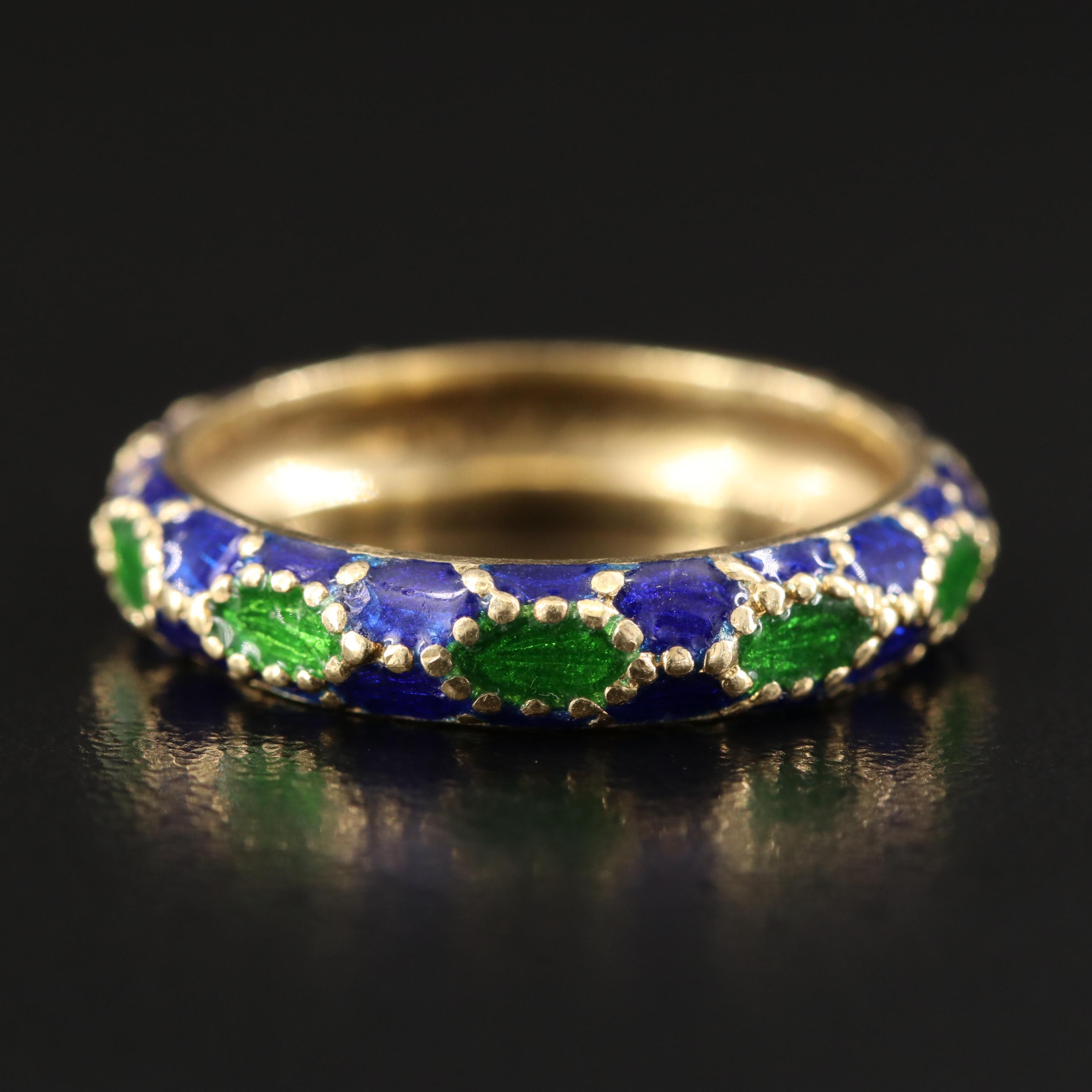 Tiffany & Co. 18K Blue and Green Enamel Paillonné Band