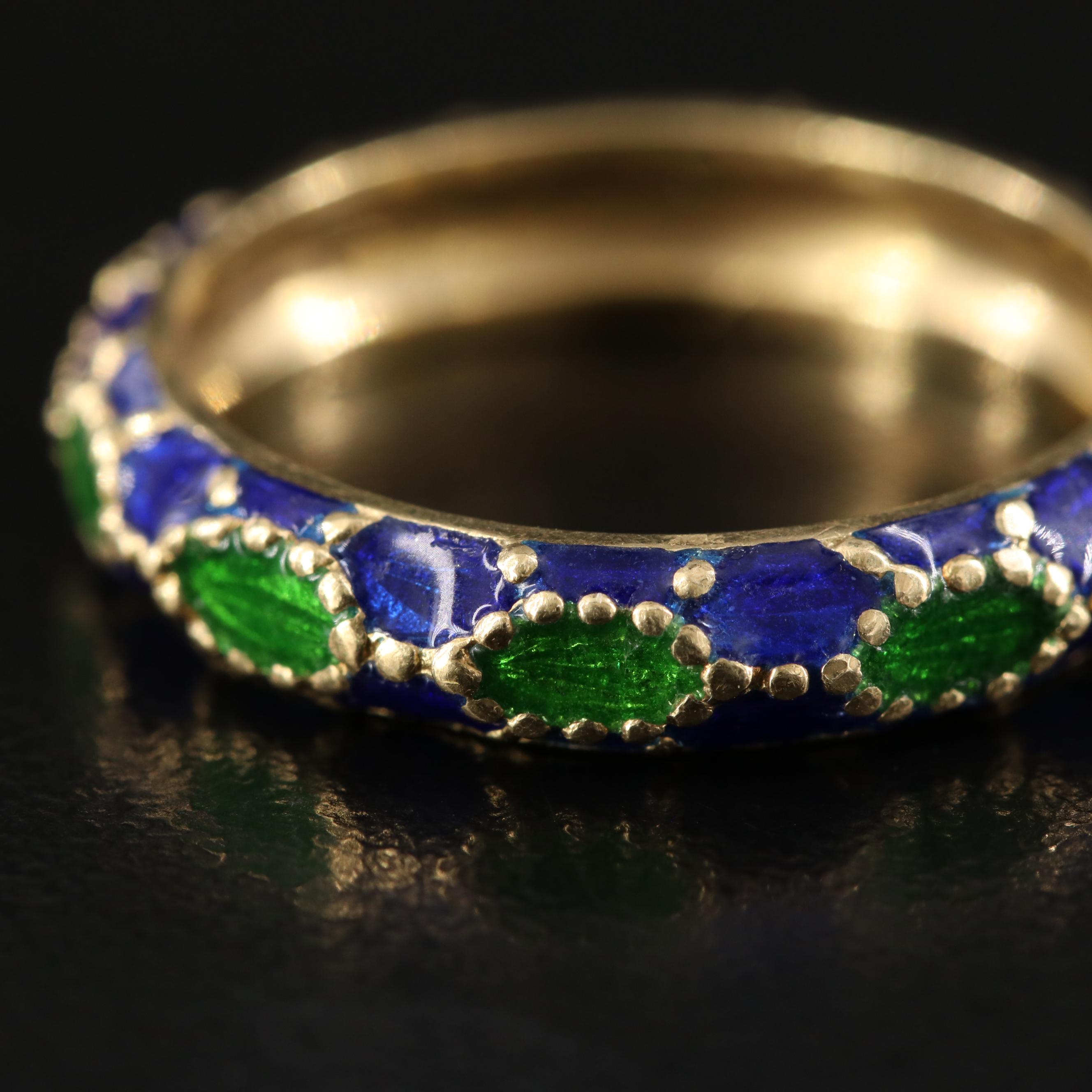 Tiffany & Co. 18K Blue and Green Enamel Paillonné Band