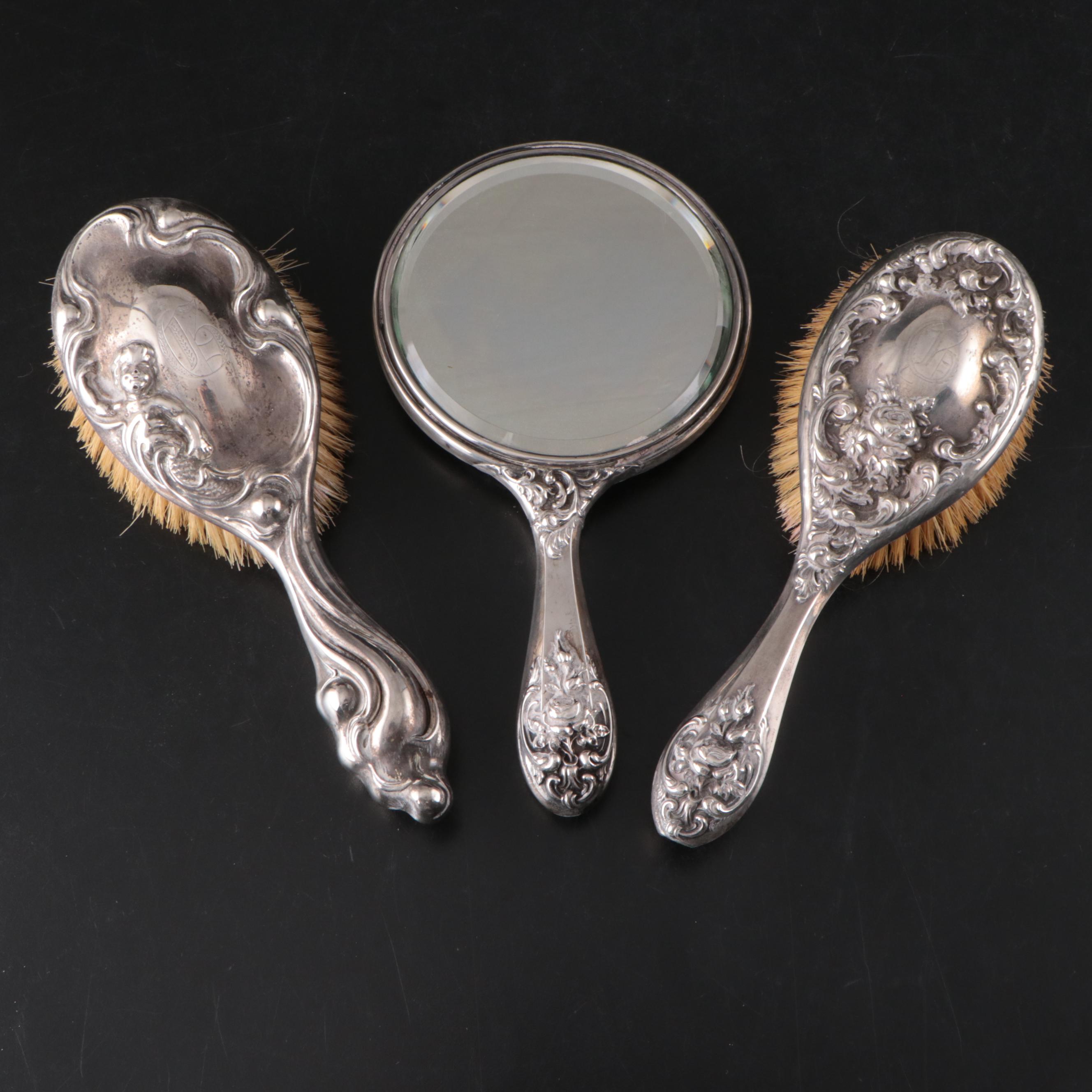 Theodore W. Foster & Bro Sterling Silver Brush and Mirror with More