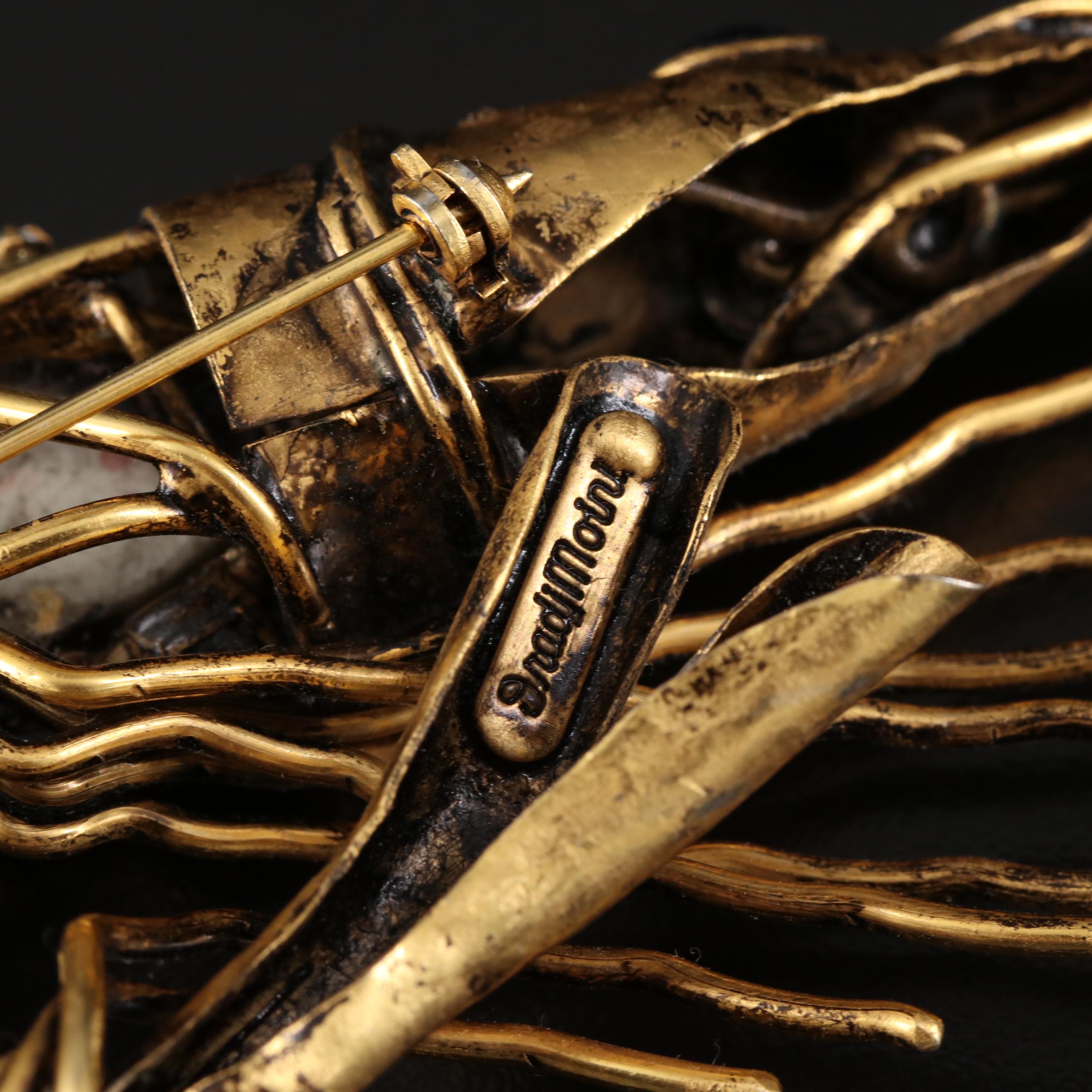 Iradj Moini Opalescent Glass and Rhinestone Large Scale Prawn Brooch