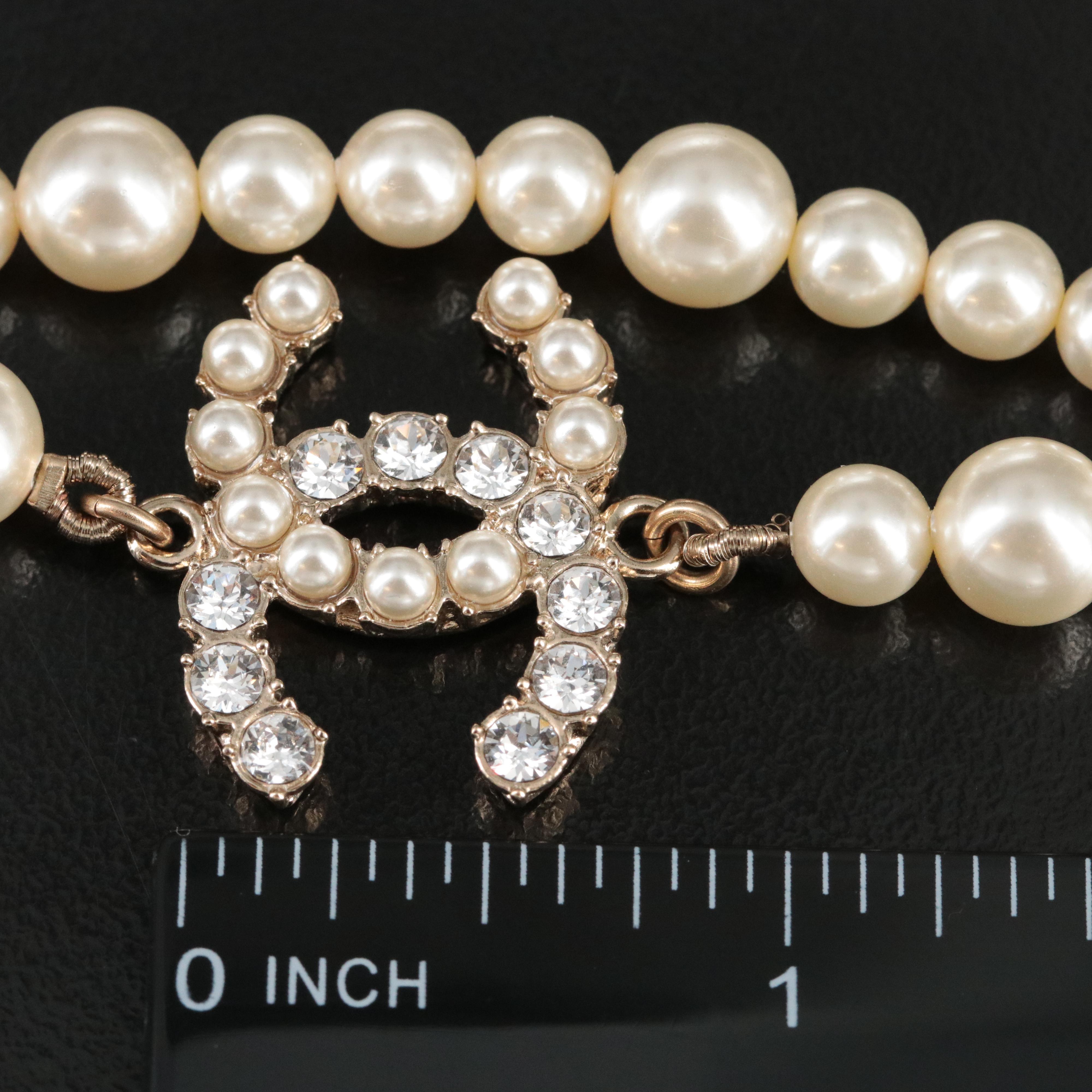 Chanel CC Logo Long Faux Pearl and Crystal Necklace 2020