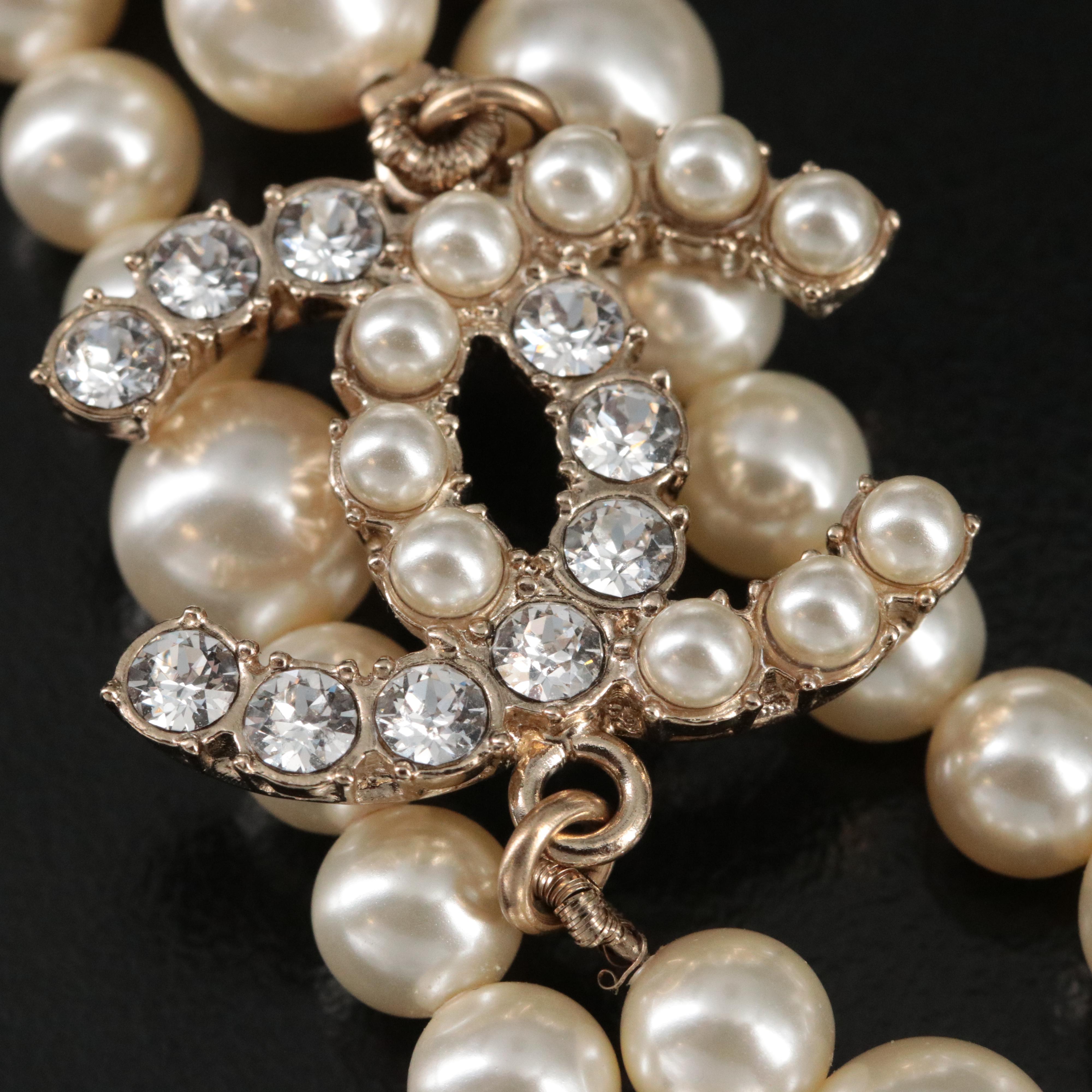 Chanel CC Logo Long Faux Pearl and Crystal Necklace 2020