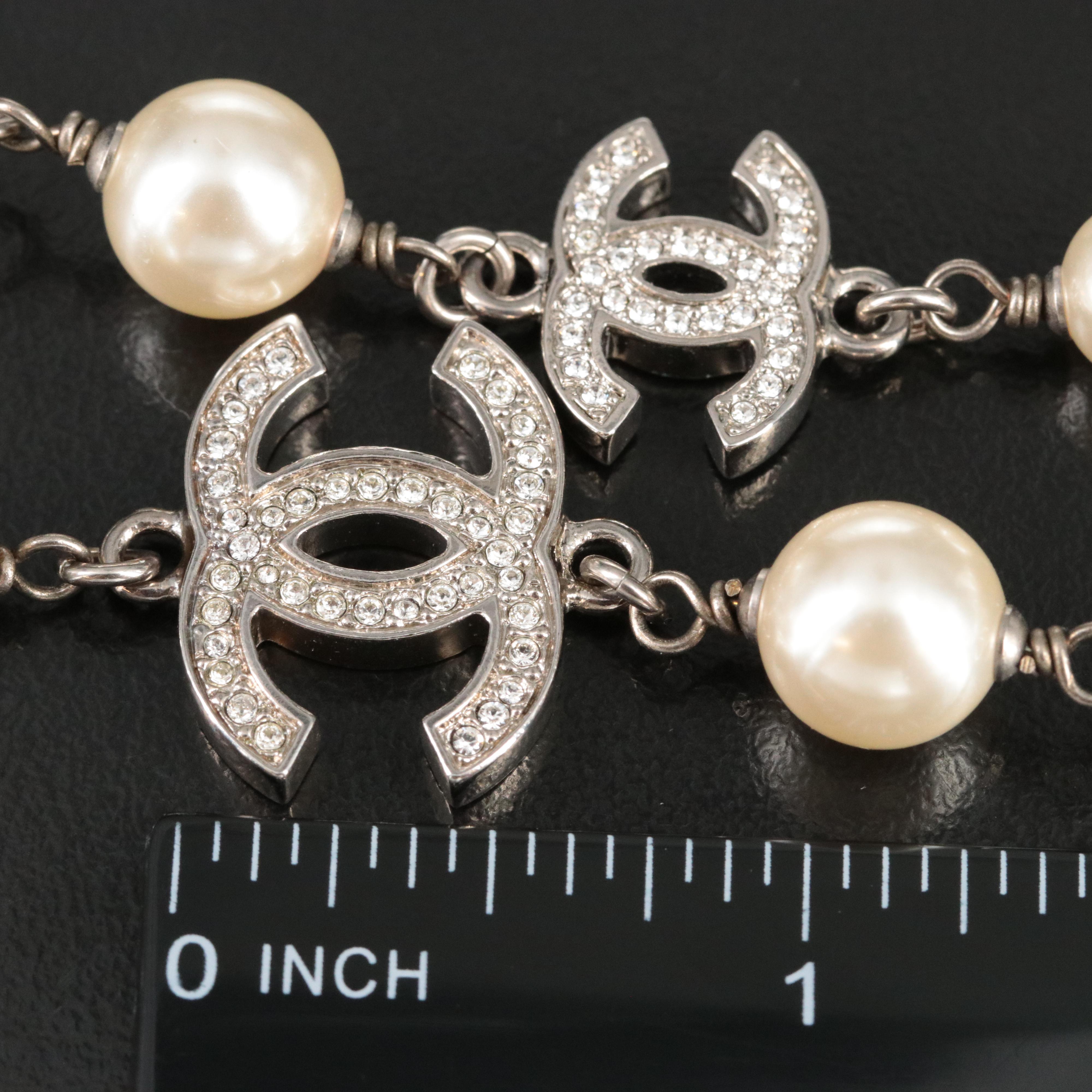 Chanel CC Logo Faux Pearl and Crystal Necklace 2019