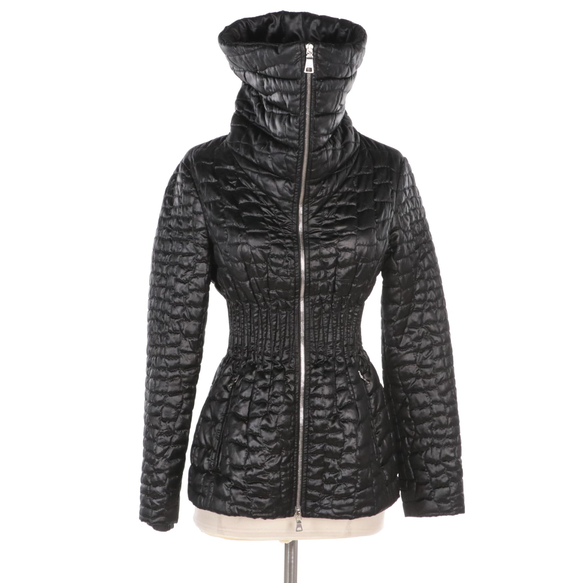 Prada Black Quilted Zipper-Front Fitted Jacket