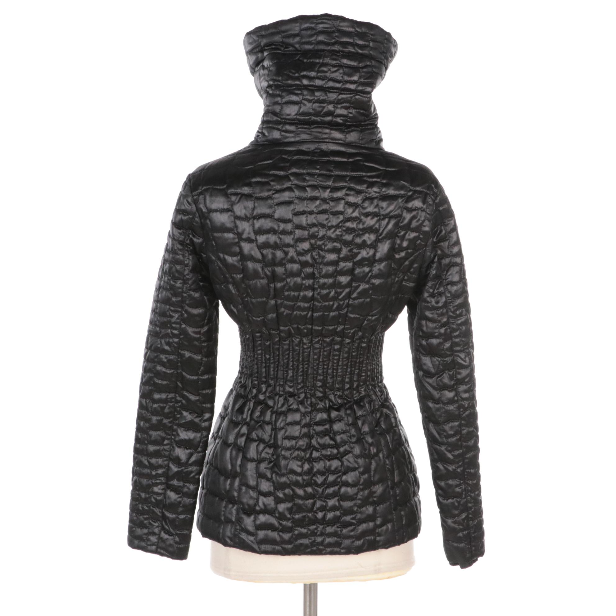 Prada Black Quilted Zipper-Front Fitted Jacket