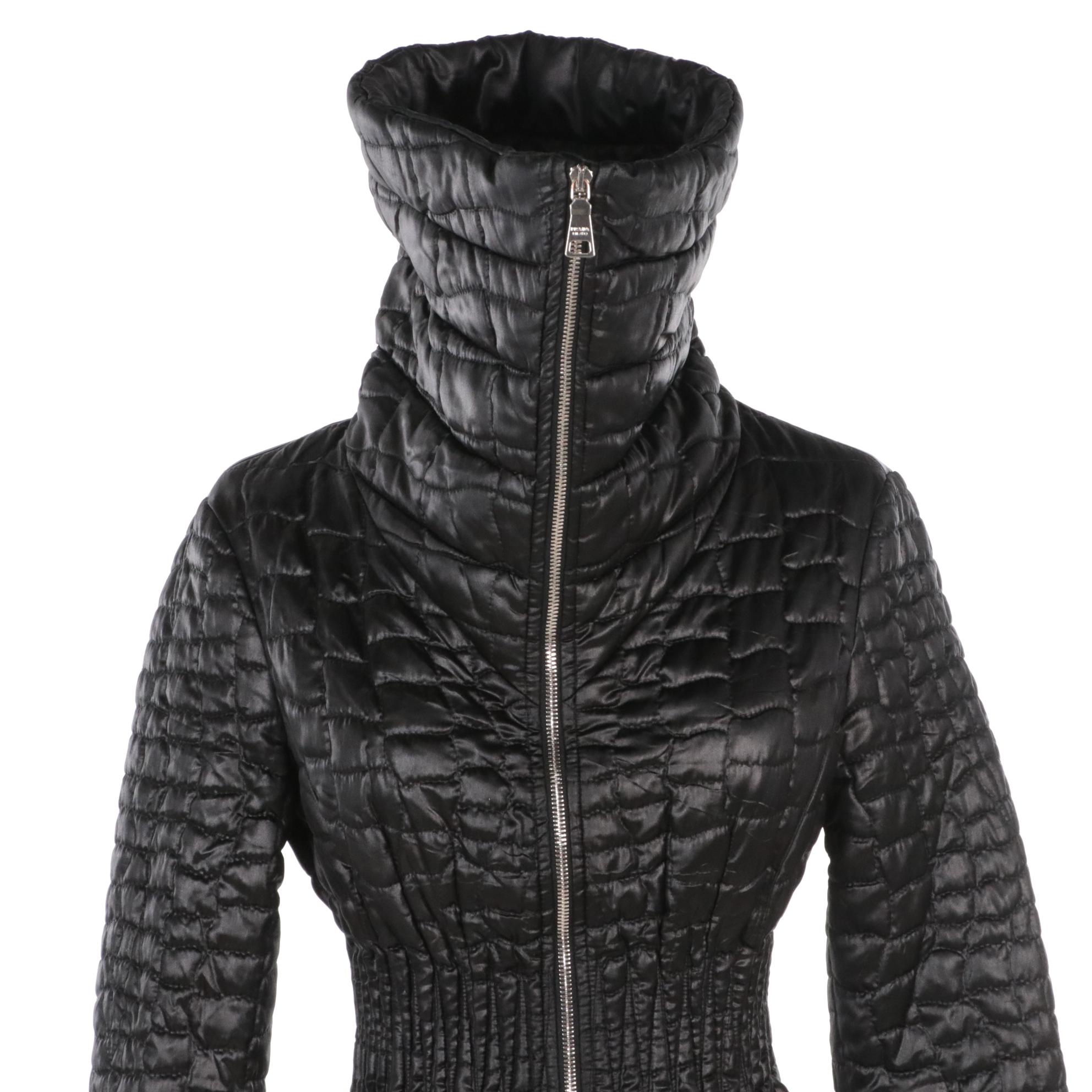 Prada Black Quilted Zipper-Front Fitted Jacket