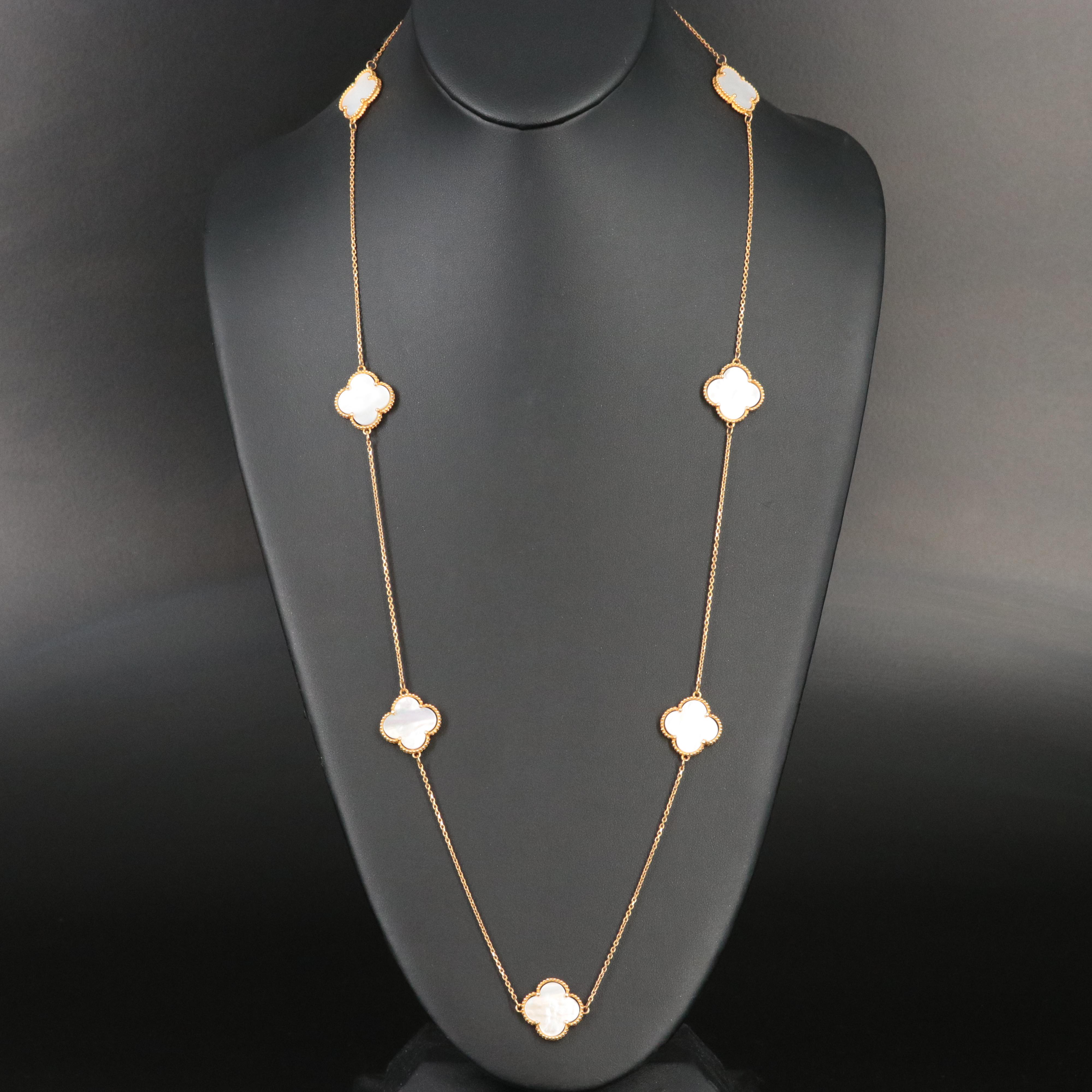 18K Mother of Pearl Quatrefoil Station Necklace