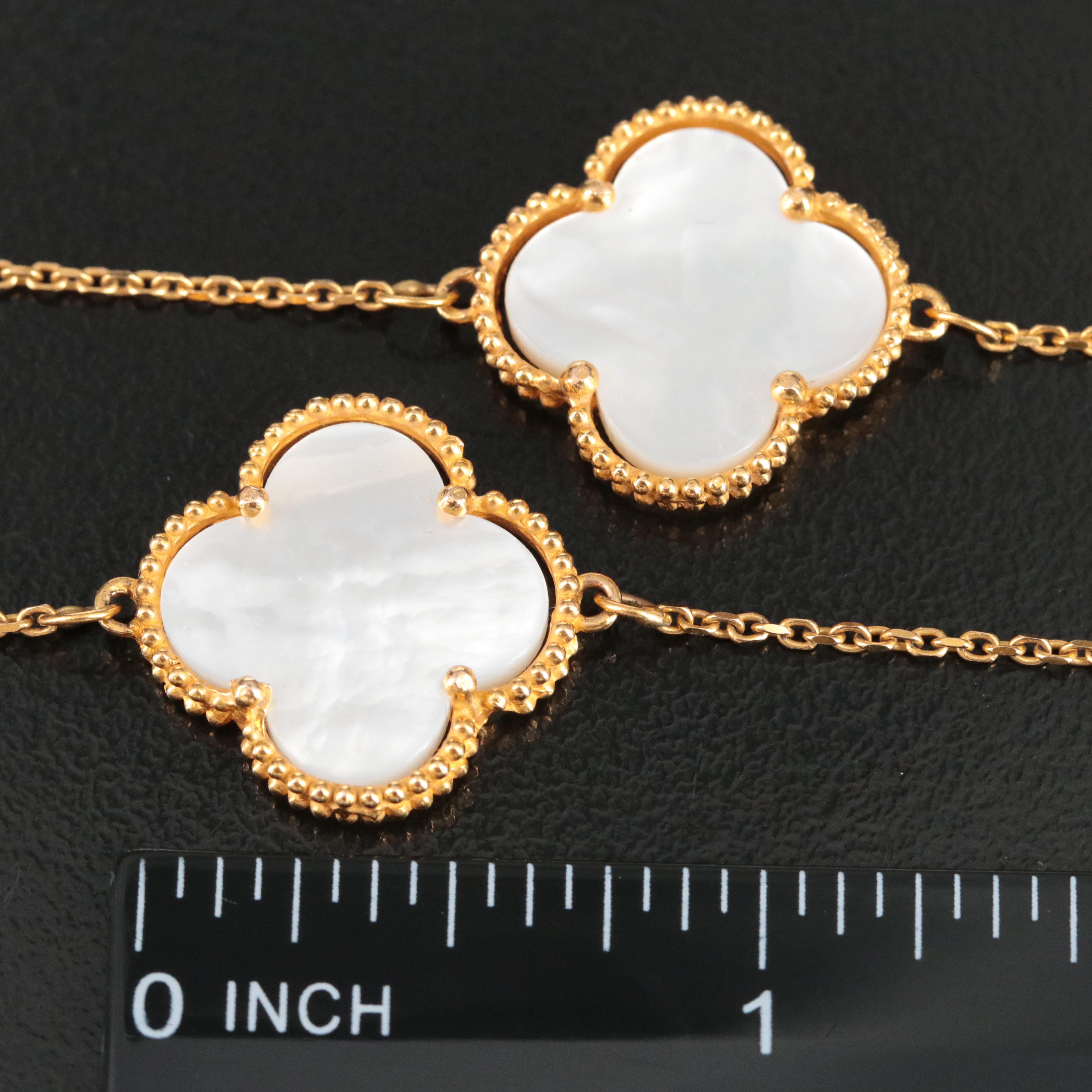 18K Mother of Pearl Quatrefoil Station Necklace