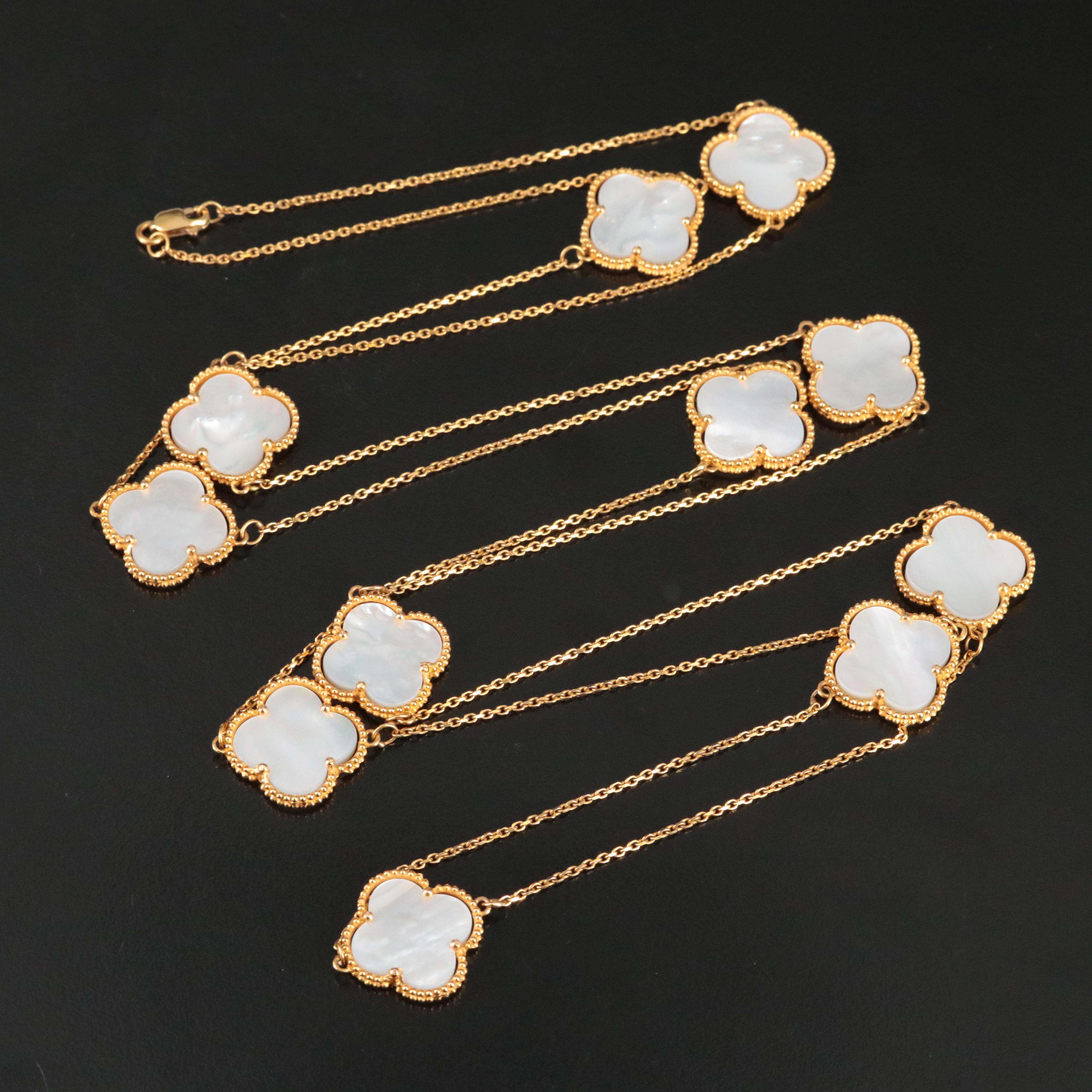 18K Mother of Pearl Quatrefoil Station Necklace