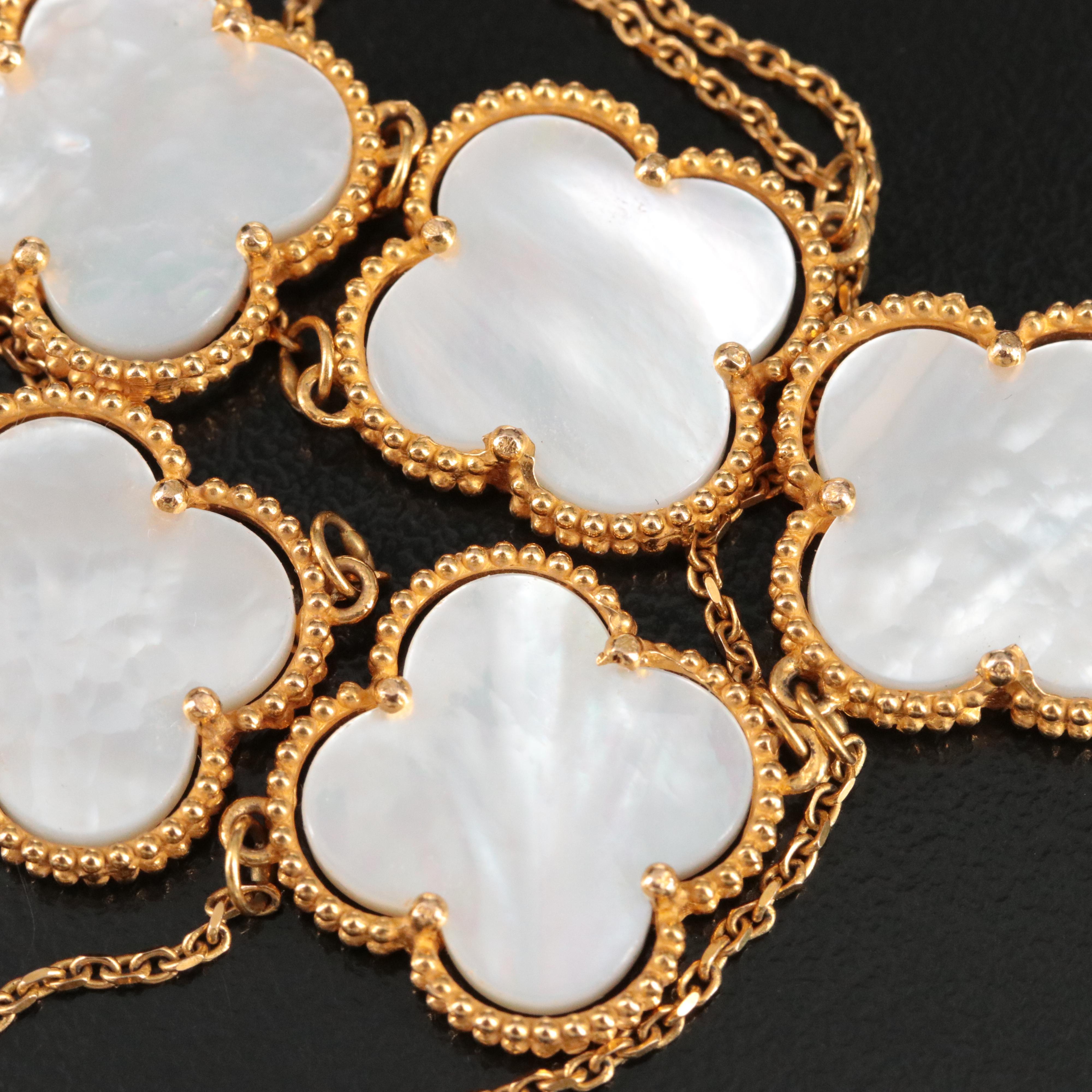 18K Mother of Pearl Quatrefoil Station Necklace