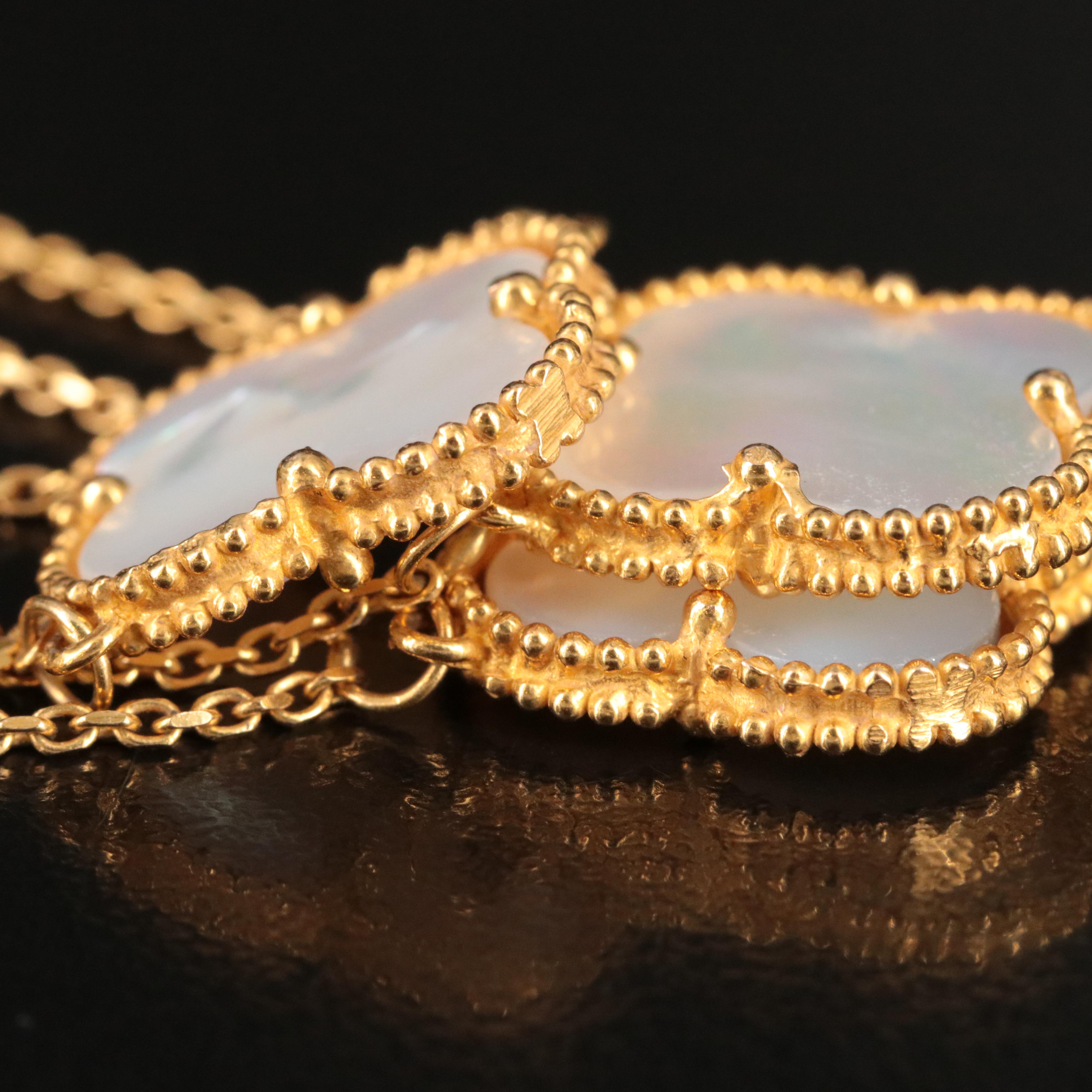 18K Mother of Pearl Quatrefoil Station Necklace
