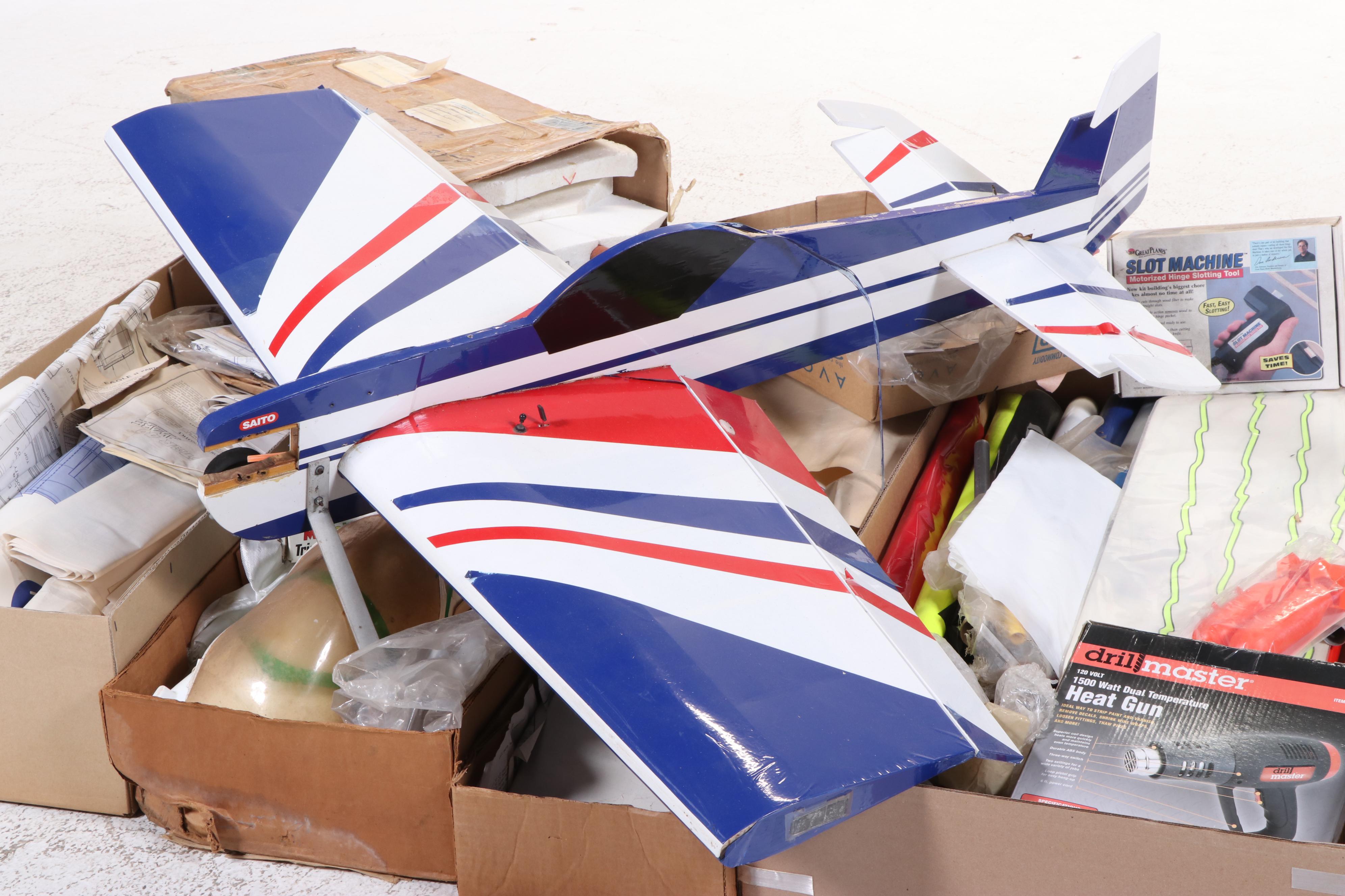 Saito Partial Build Balsa Wood Hobby Airplane with Drill Master Heat Gun, More