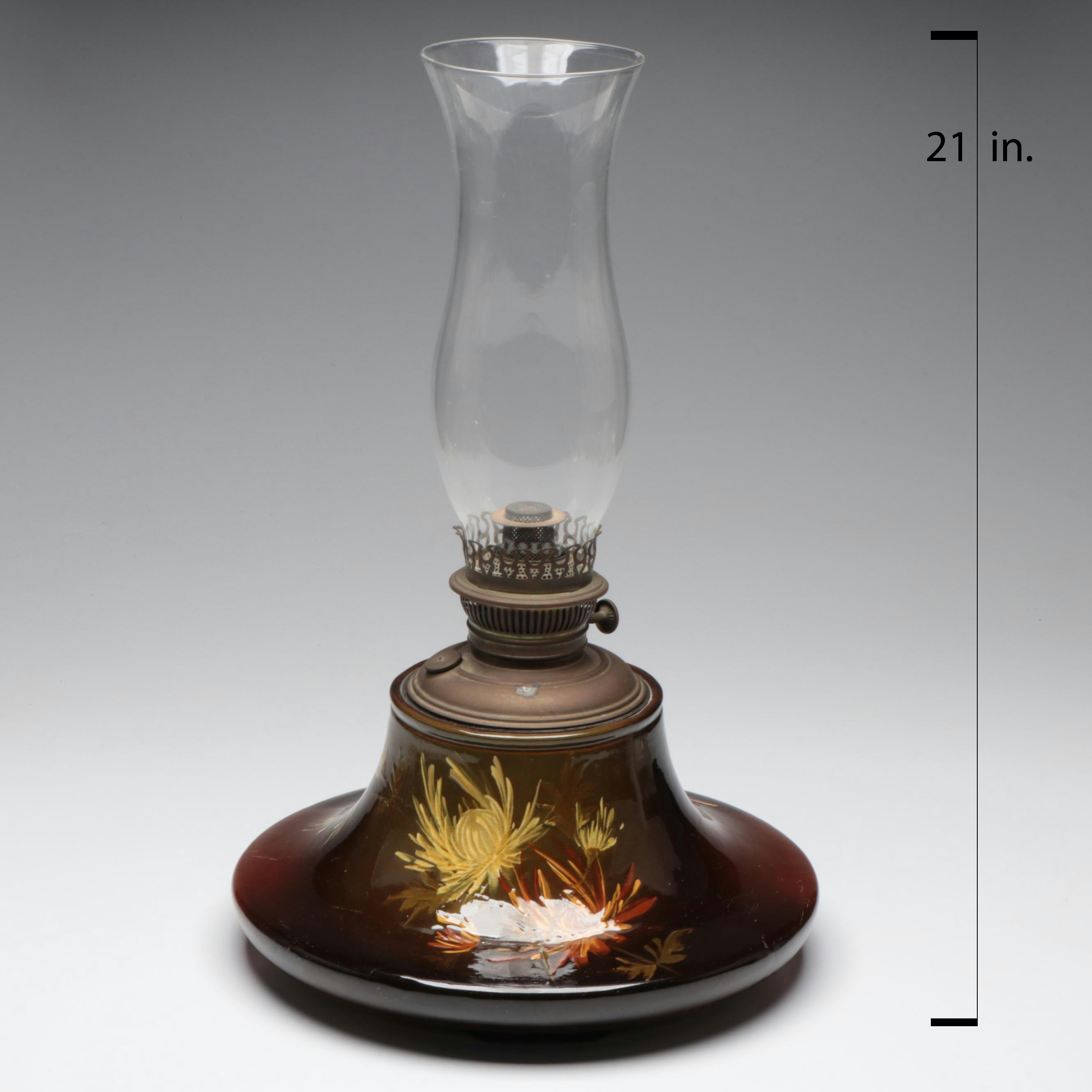 J.W. Brooks Jr. For Weller Pottery Ceramic Oil Lamp, Late 19th Century