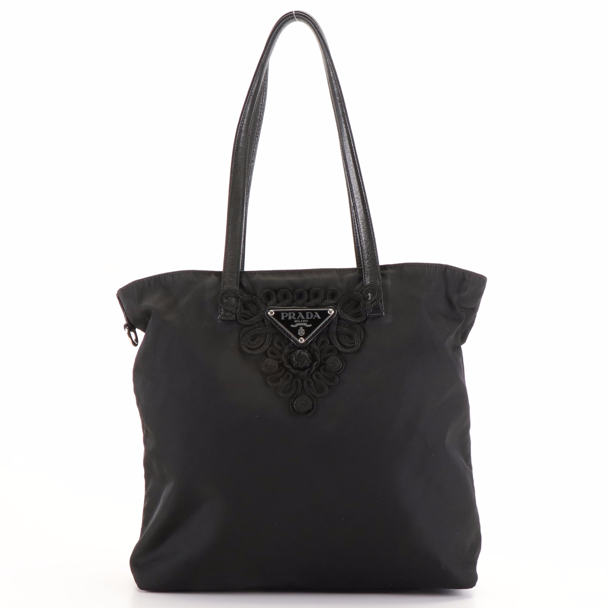 Prada Appliqué Tote Bag in Black Tessuto Nylon