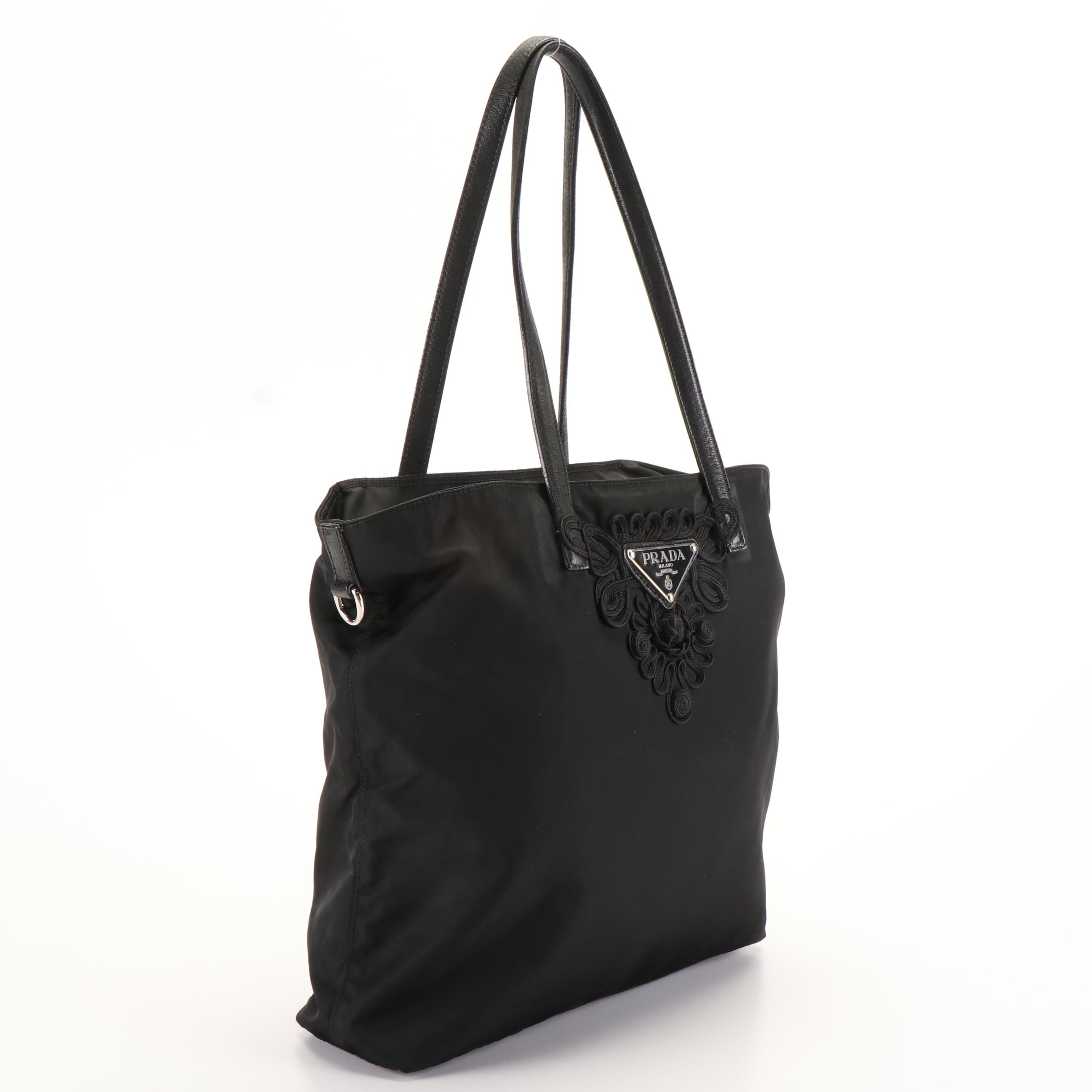 Prada Appliqué Tote Bag in Black Tessuto Nylon