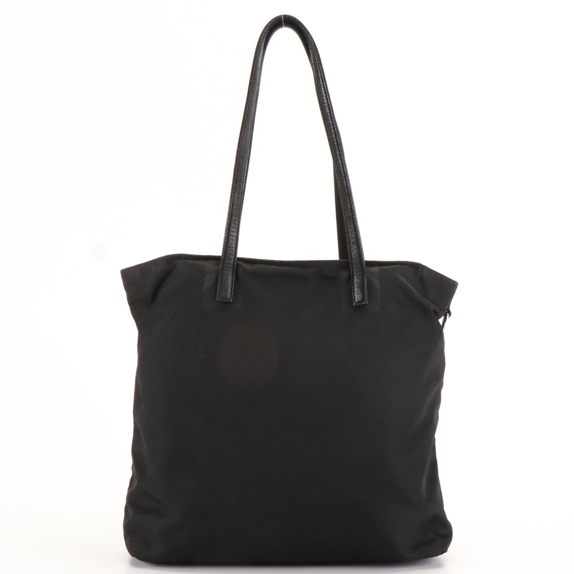 Prada Appliqué Tote Bag in Black Tessuto Nylon