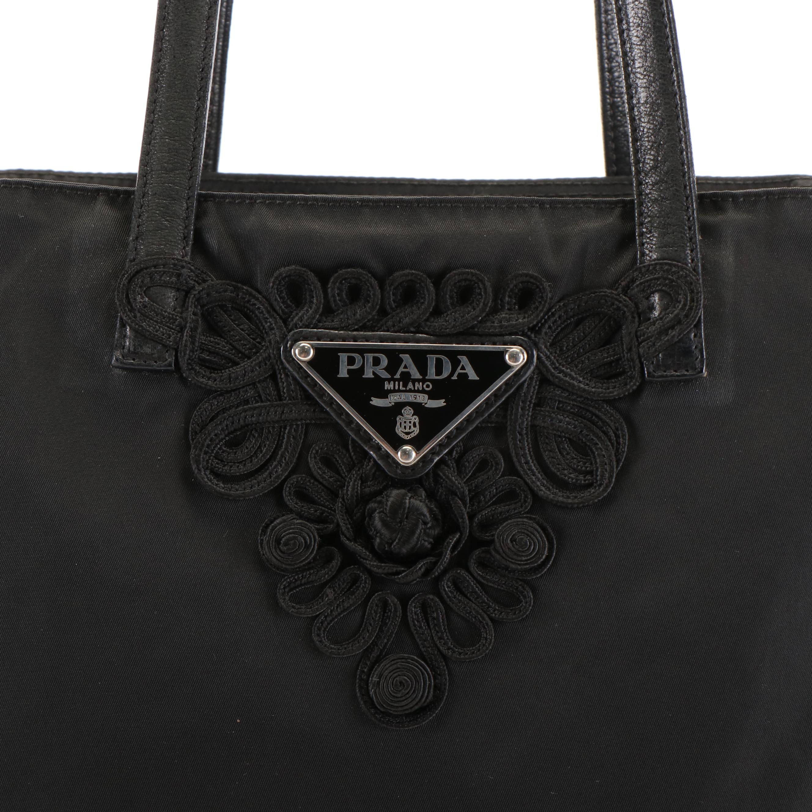 Prada Appliqué Tote Bag in Black Tessuto Nylon
