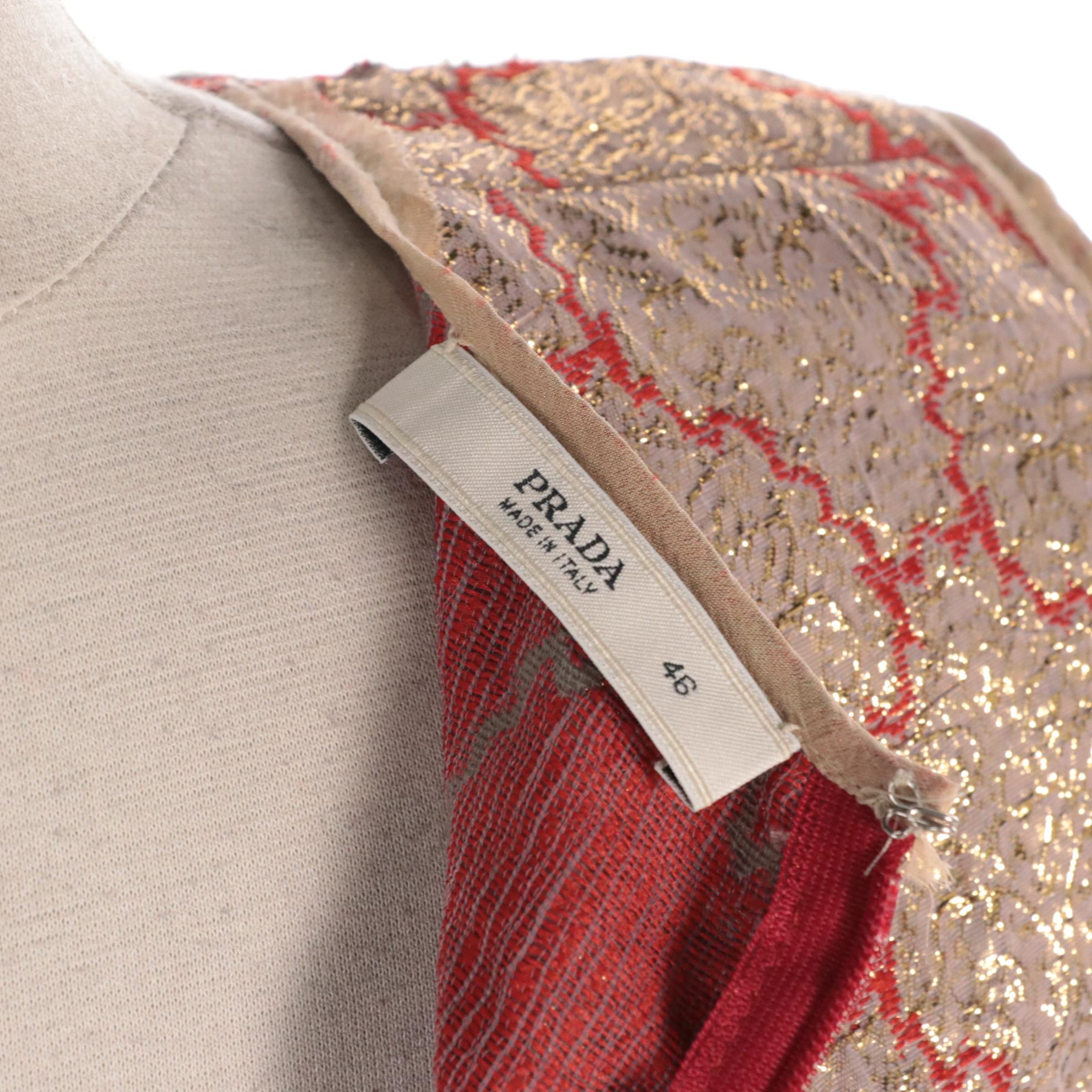 Prada Sleeveless Top and Midi Two-Piece Skirt Set in Gold and Red Brocade