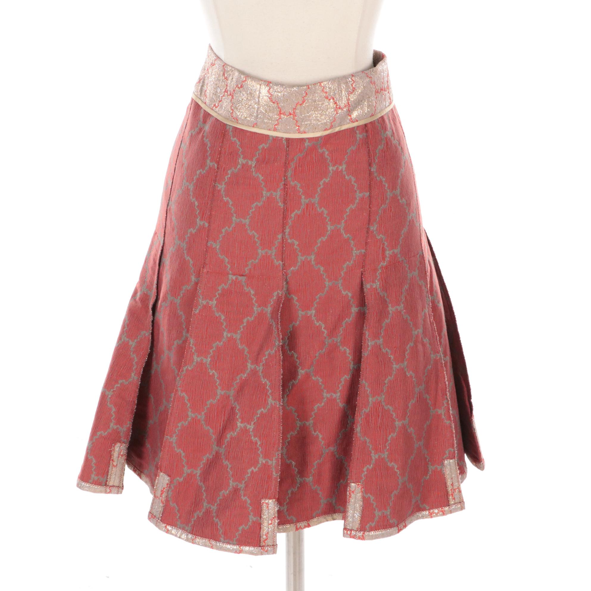Prada Sleeveless Top and Midi Two-Piece Skirt Set in Gold and Red Brocade