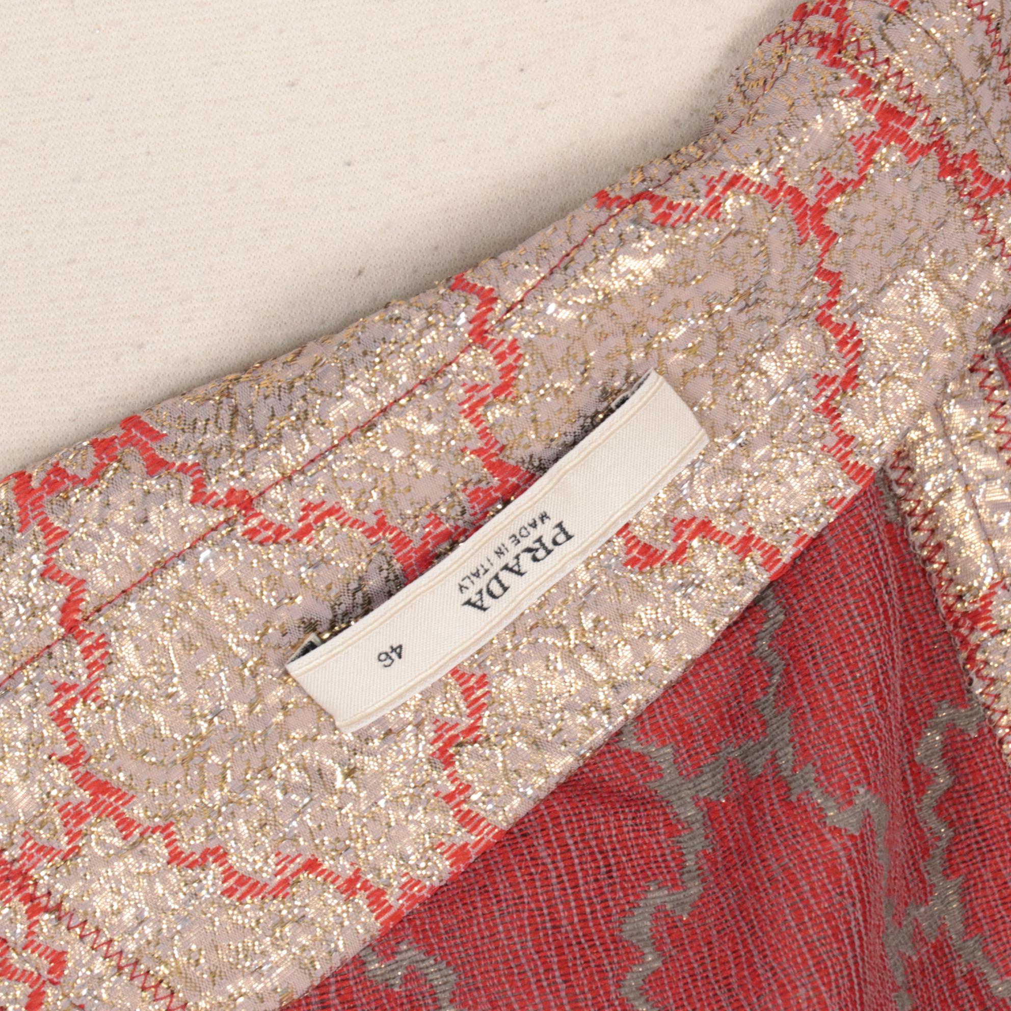 Prada Sleeveless Top and Midi Two-Piece Skirt Set in Gold and Red Brocade