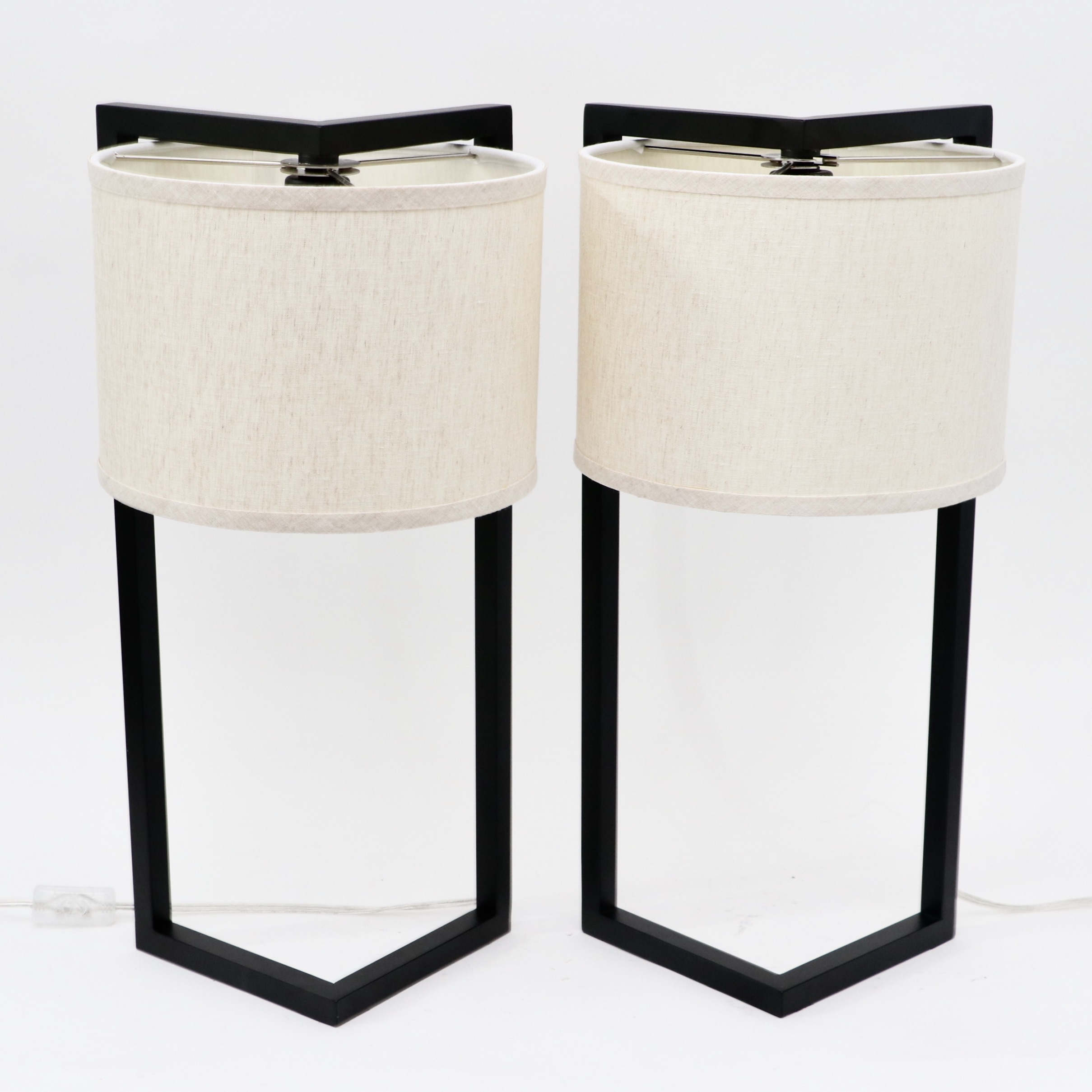 Angular Black Metal Table Lamps, Pair