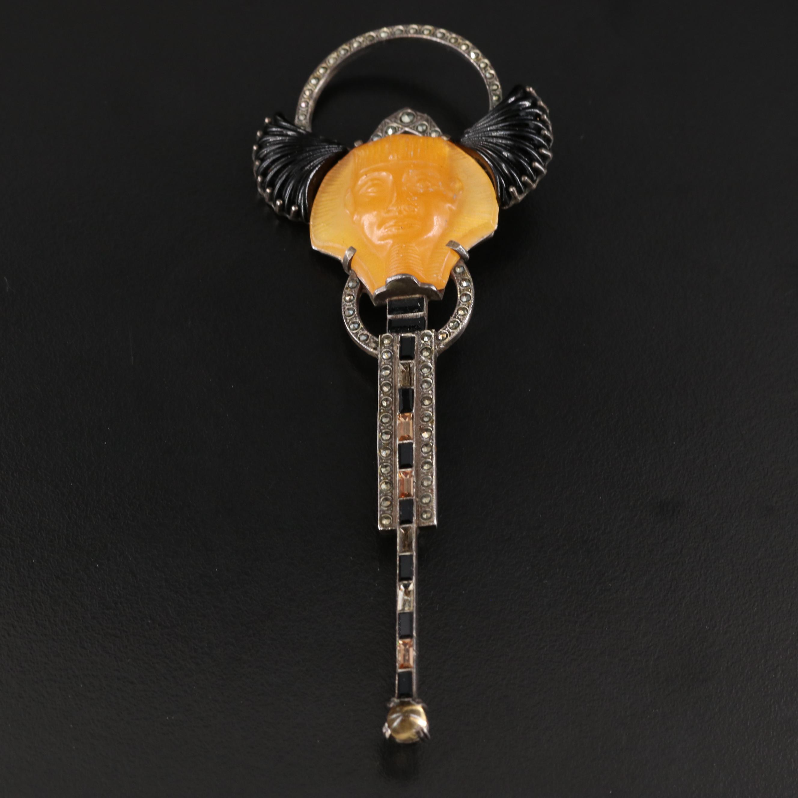 Art Deco Egyptian Revival 835 Silver Pharaoh Brooch