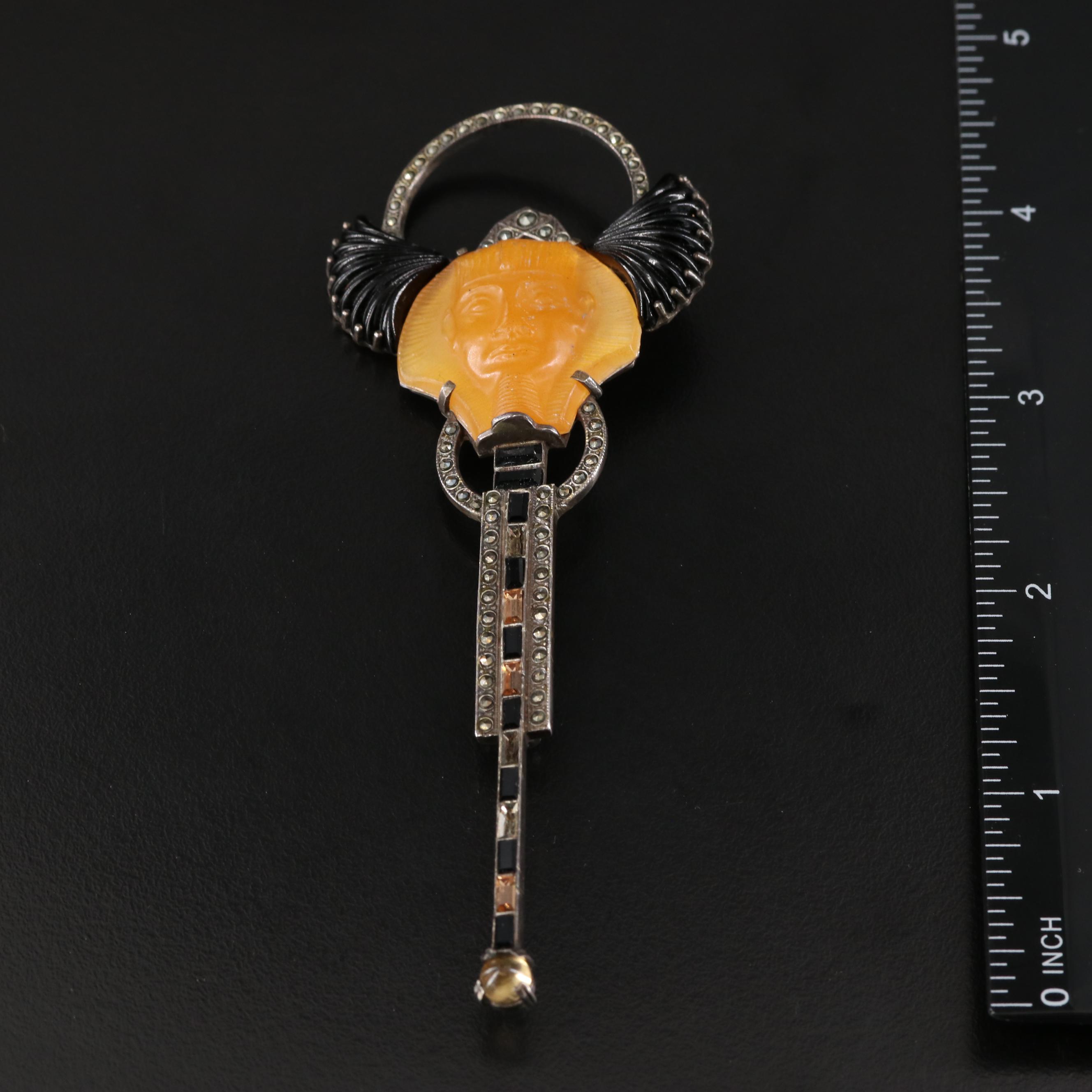 Art Deco Egyptian Revival 835 Silver Pharaoh Brooch