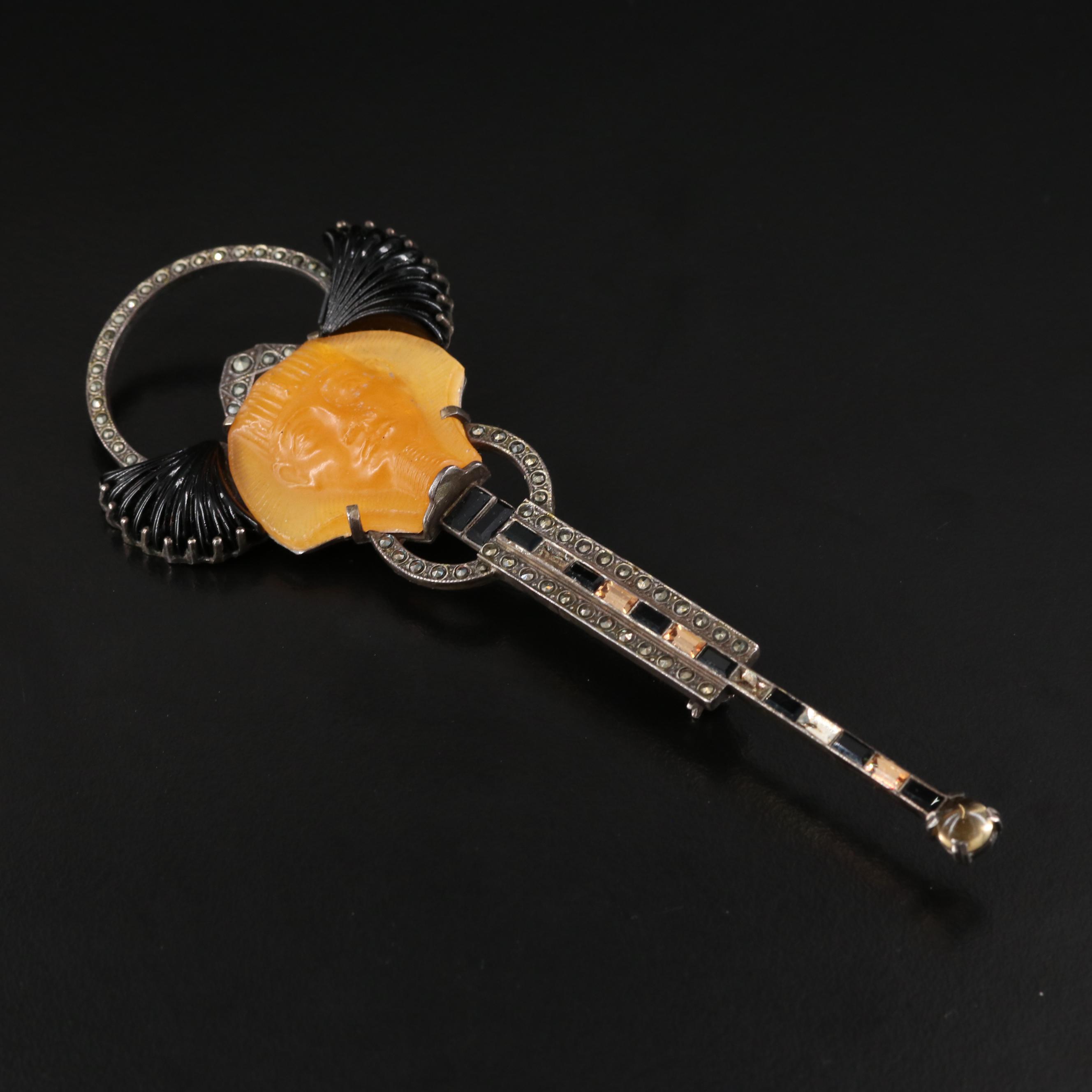 Art Deco Egyptian Revival 835 Silver Pharaoh Brooch