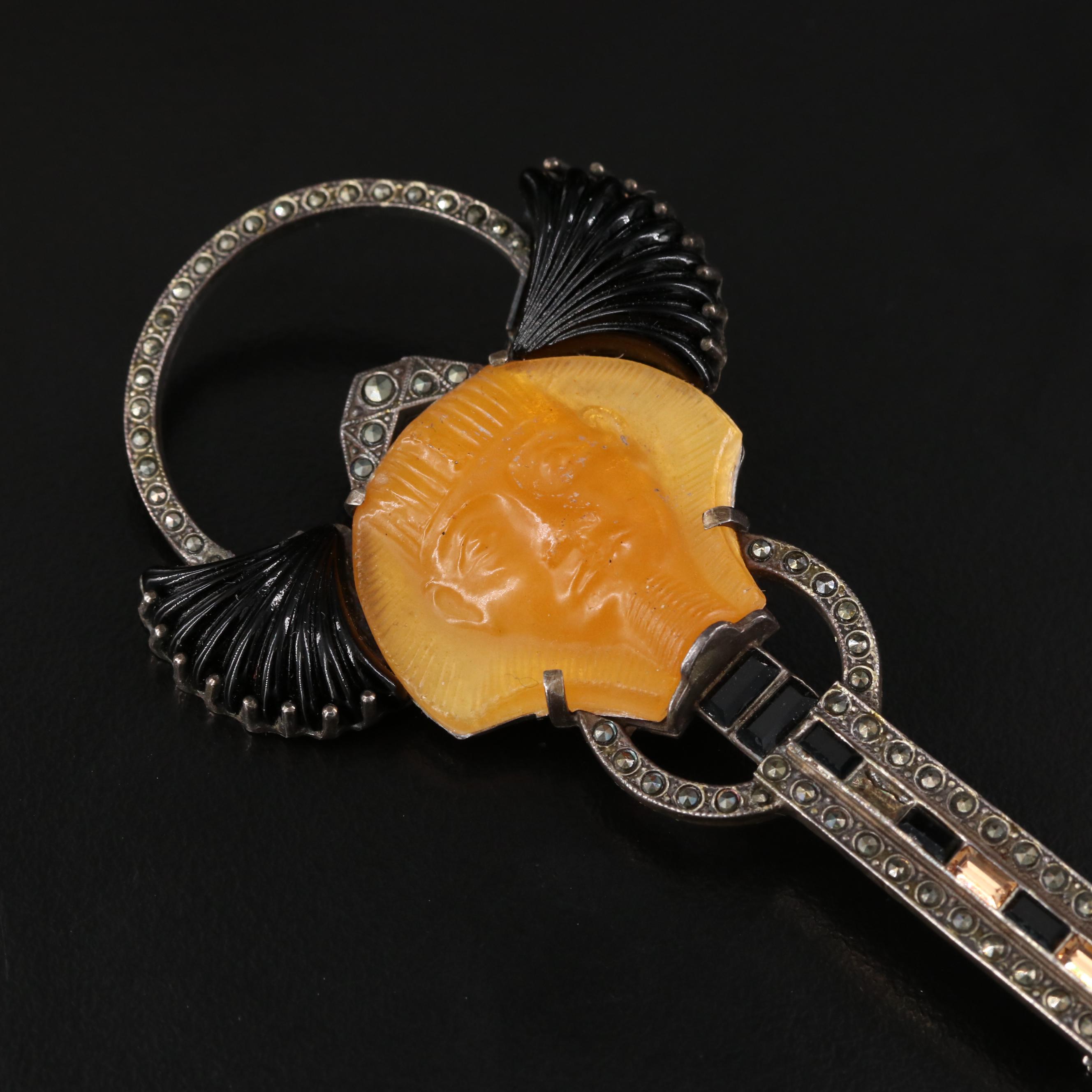 Art Deco Egyptian Revival 835 Silver Pharaoh Brooch