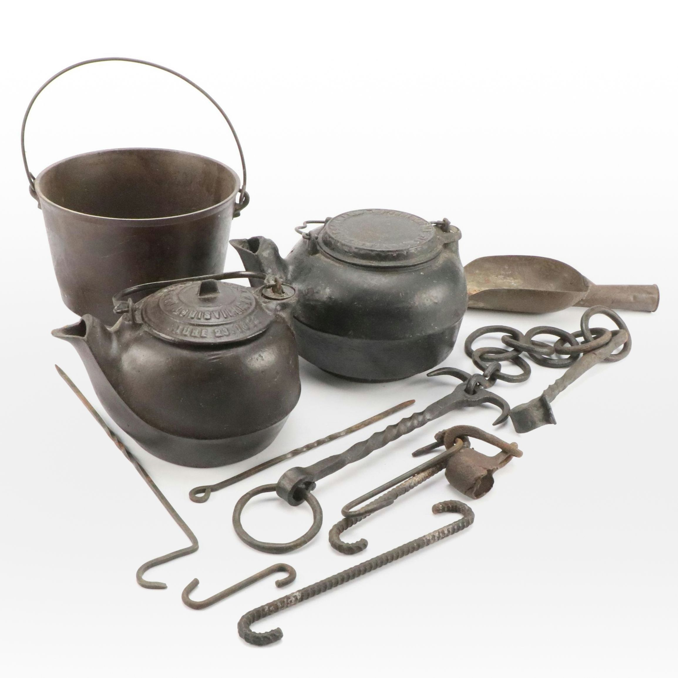 Hare, Leaf, & Co with Cast Iron Kettle, Gate Cast, Cannon Tools and Cookware