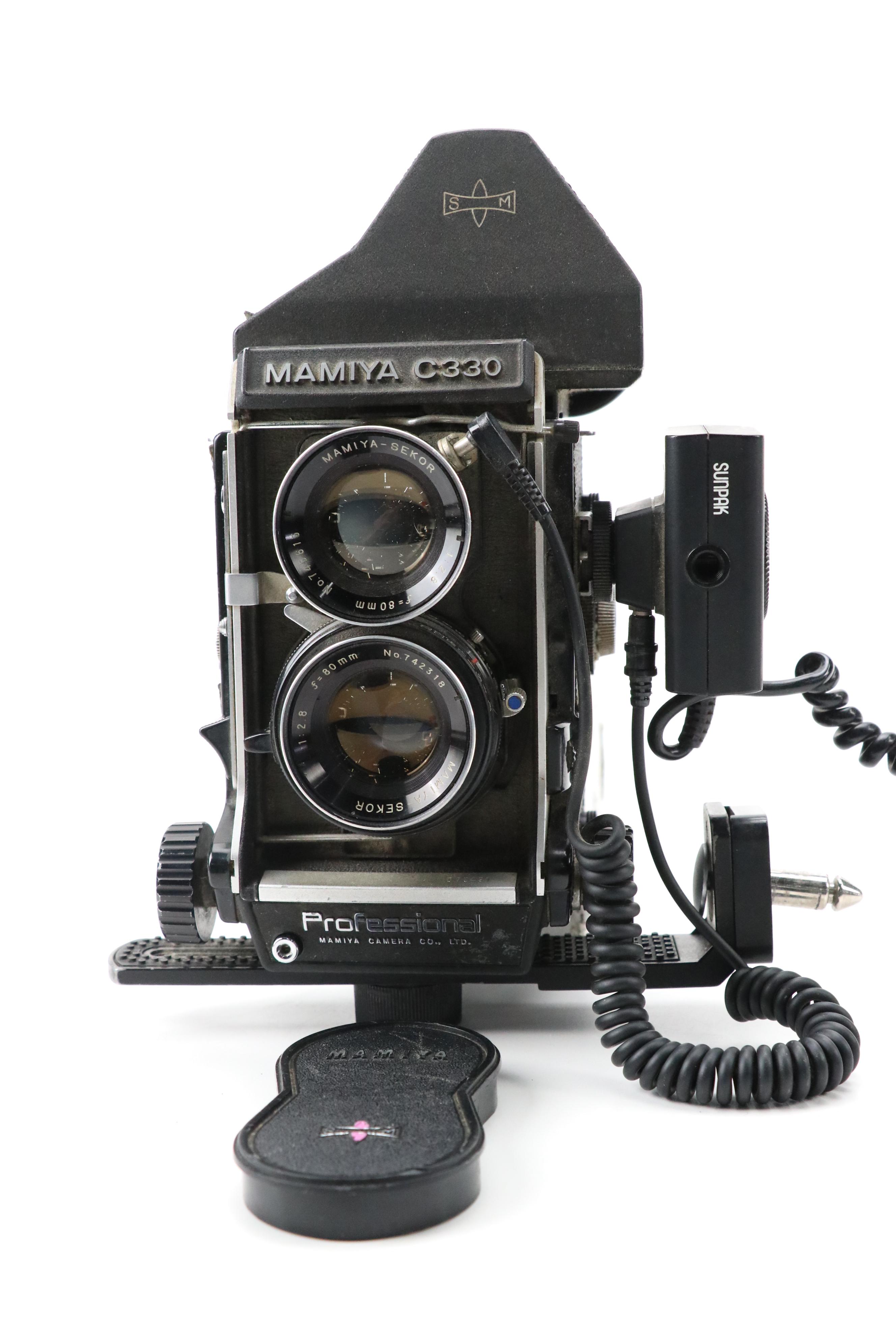 Mamiya C330 Twin Lens Camera with Sunpak Auto611 Thyristor Flash and More