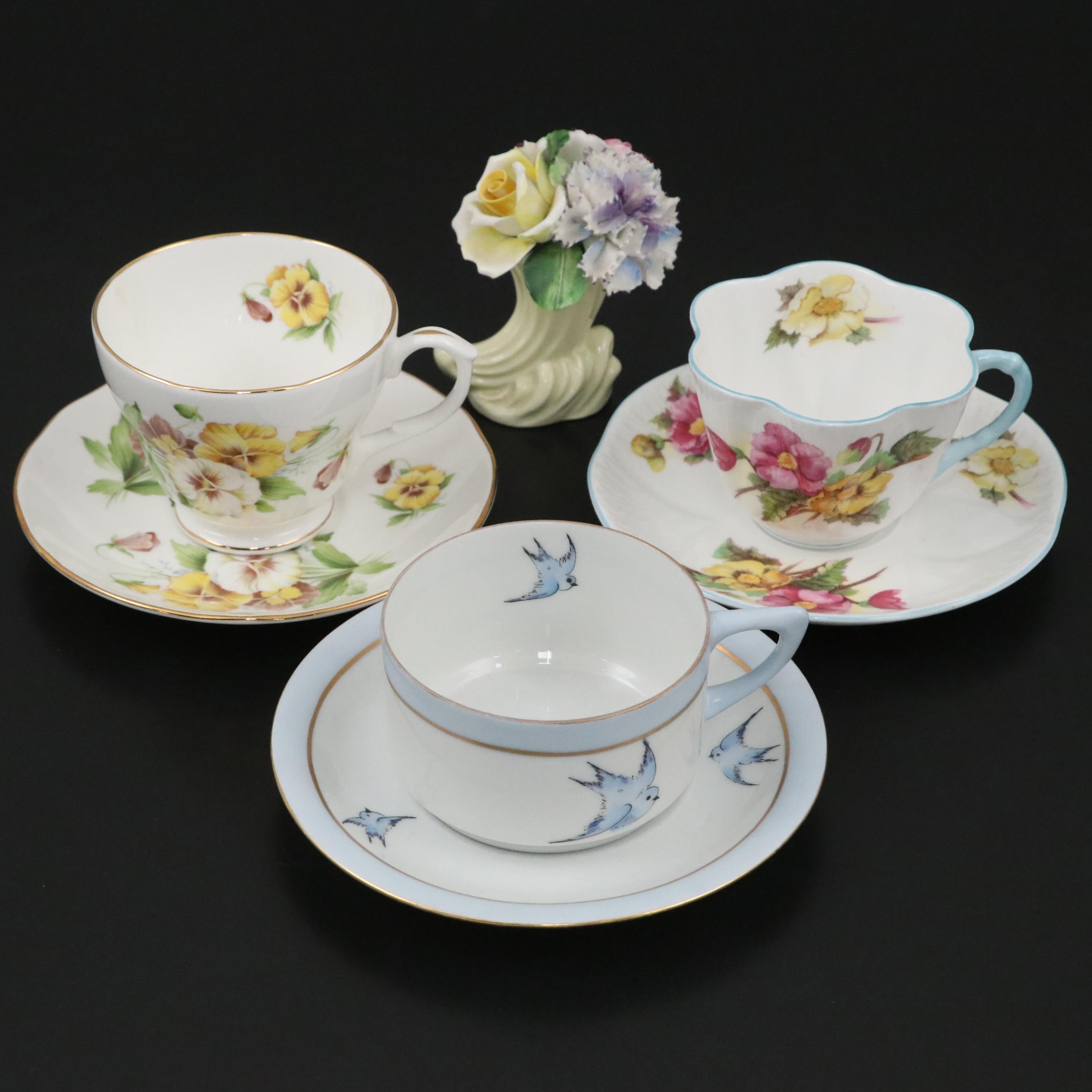Radnor Bone China Flower Bouquet with Other Teacups and Saucers