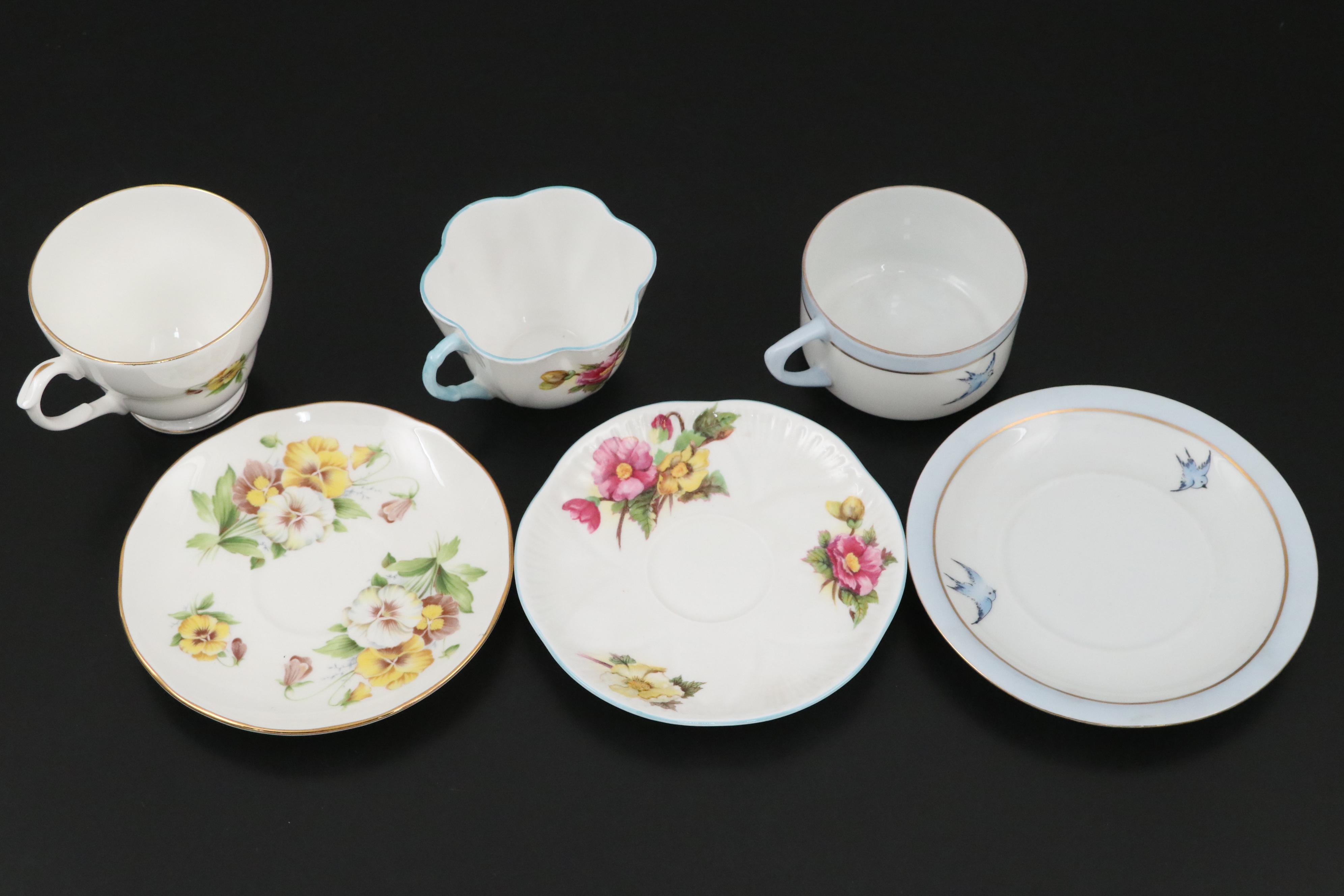 Radnor Bone China Flower Bouquet with Other Teacups and Saucers