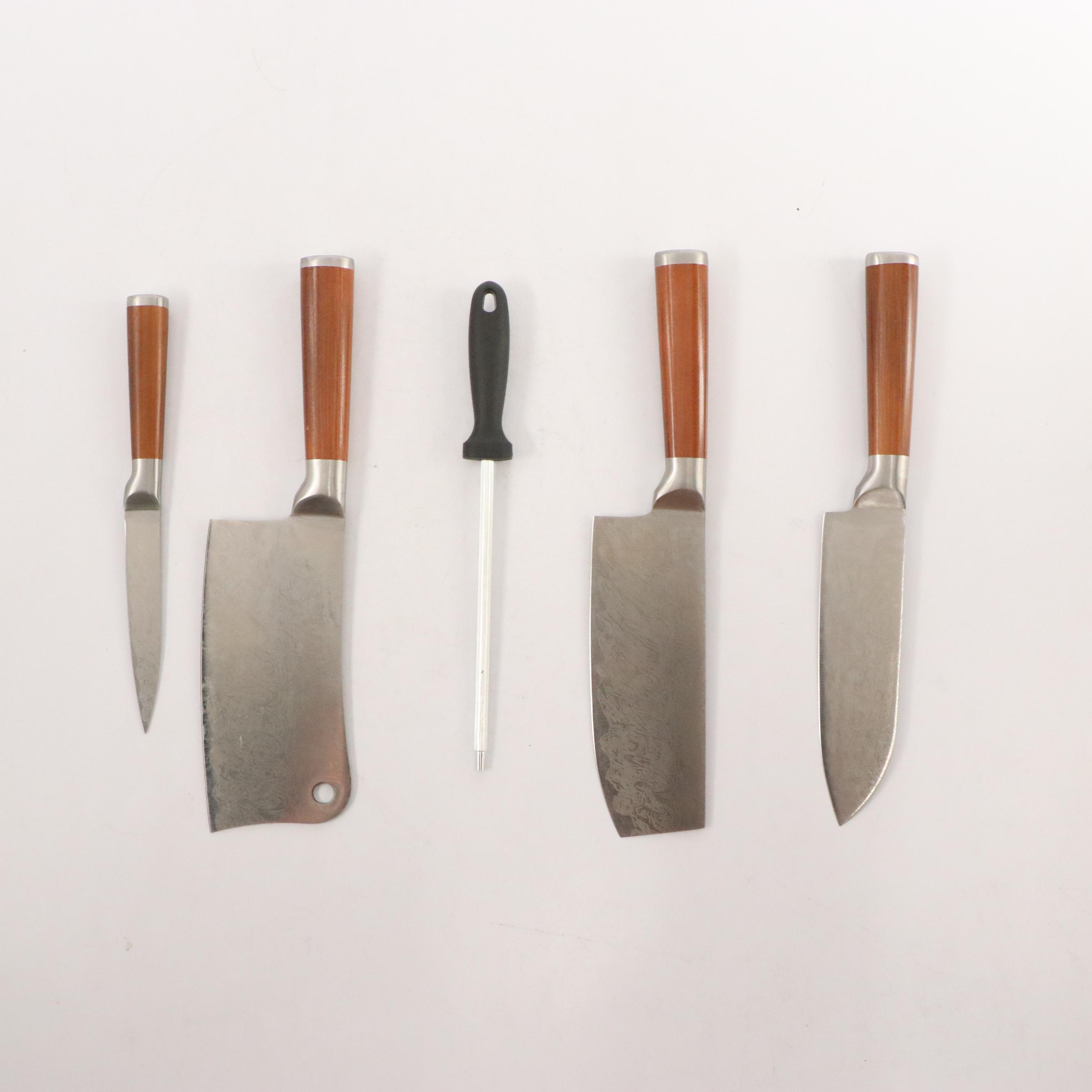 Japanese Style Etched Stainless Steel Chef's Knife Set in Canvas Roll