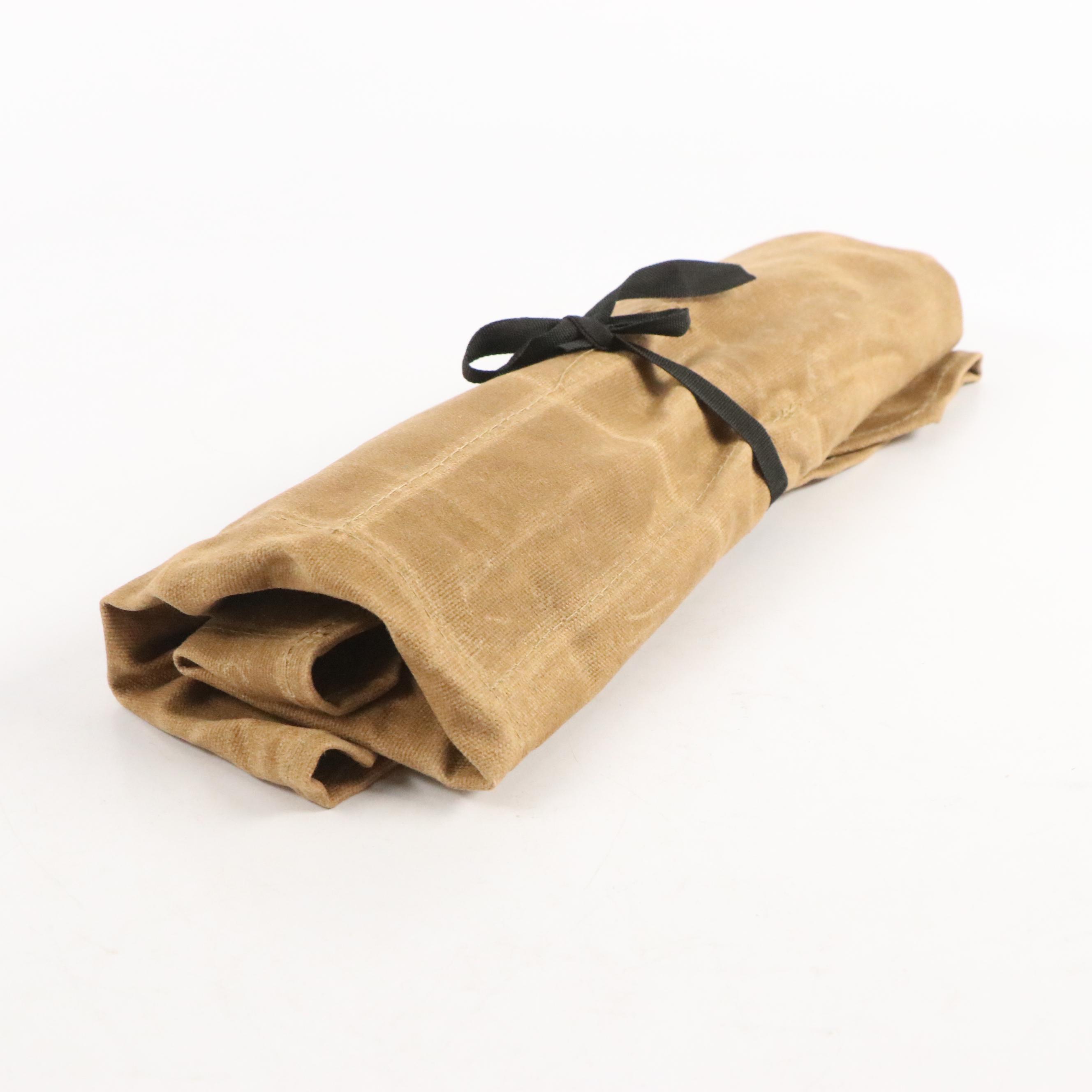 Japanese Style Etched Stainless Steel Chef's Knife Set in Canvas Roll