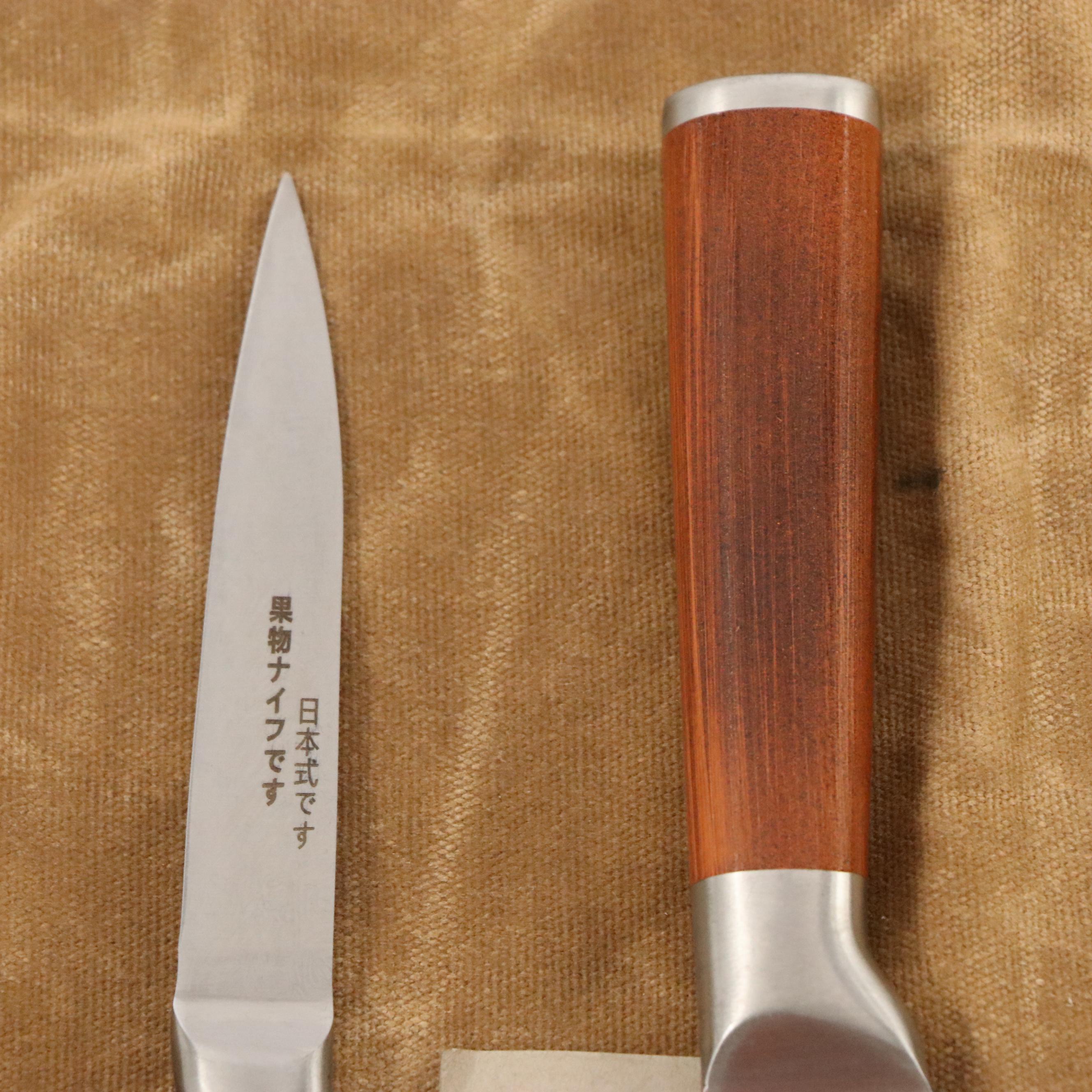 Japanese Style Etched Stainless Steel Chef's Knife Set in Canvas Roll