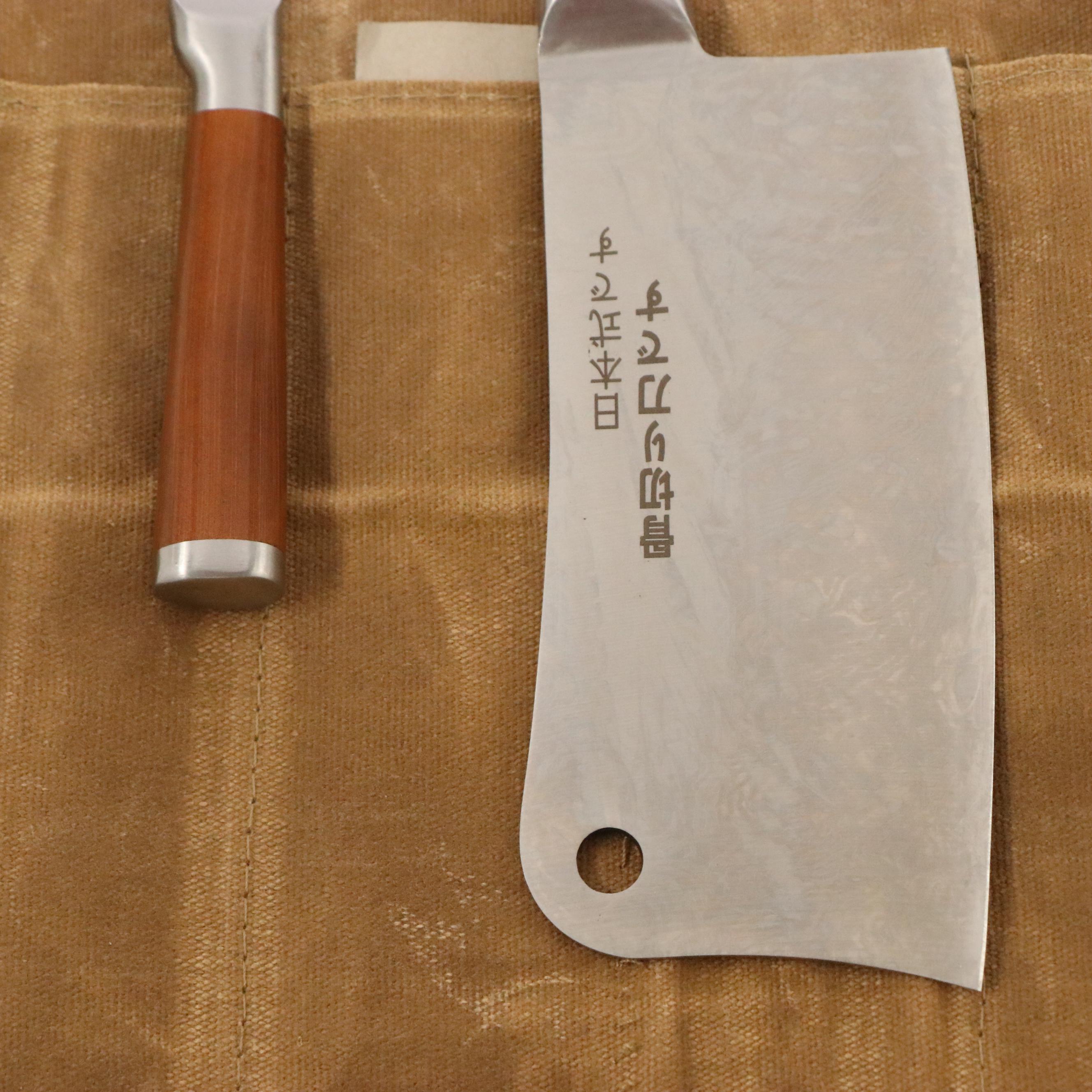 Japanese Style Etched Stainless Steel Chef's Knife Set in Canvas Roll