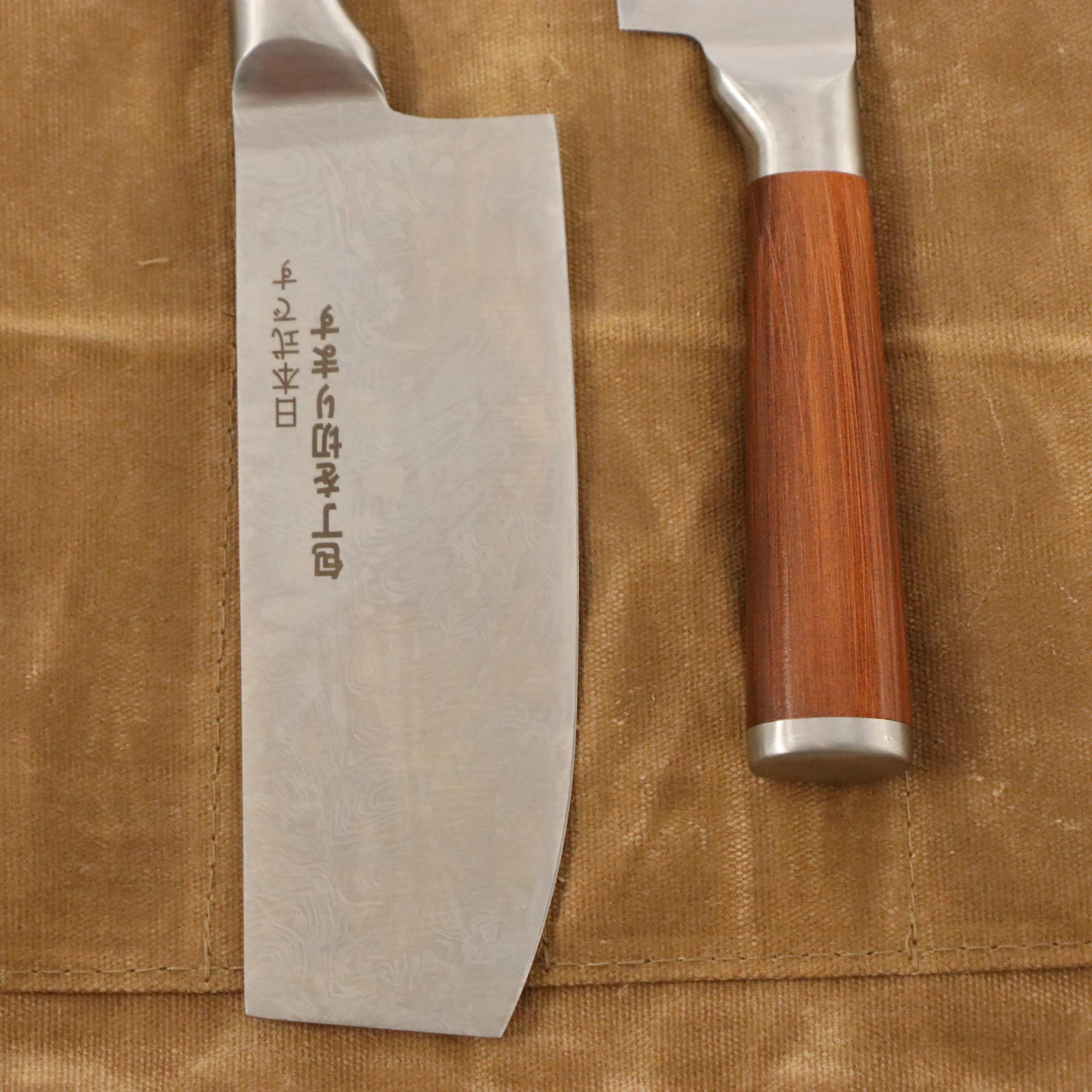Japanese Style Etched Stainless Steel Chef's Knife Set in Canvas Roll