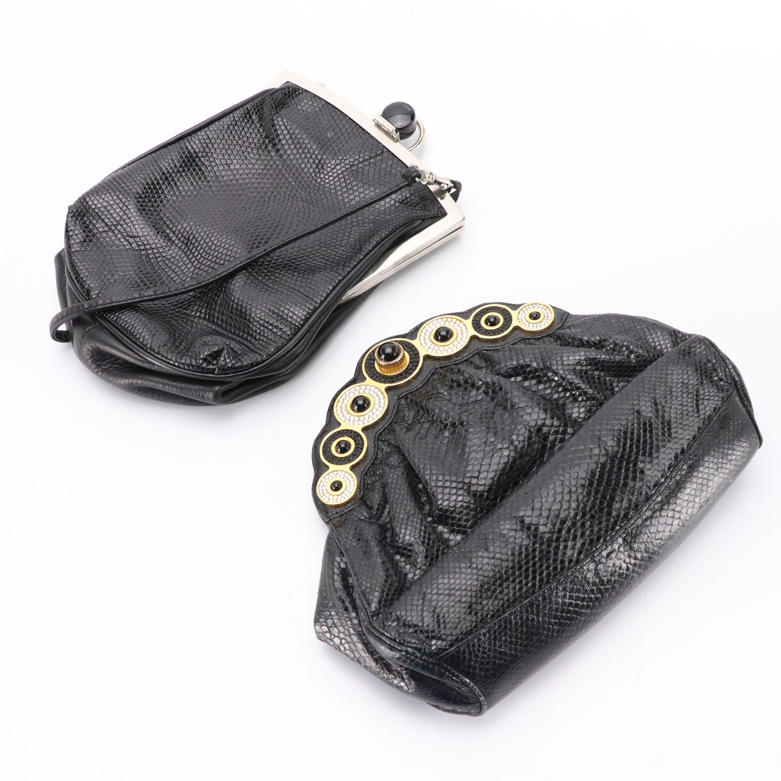 Desmo and Finesse La Model Vintage Black Snakeskin Leather Frame Bags