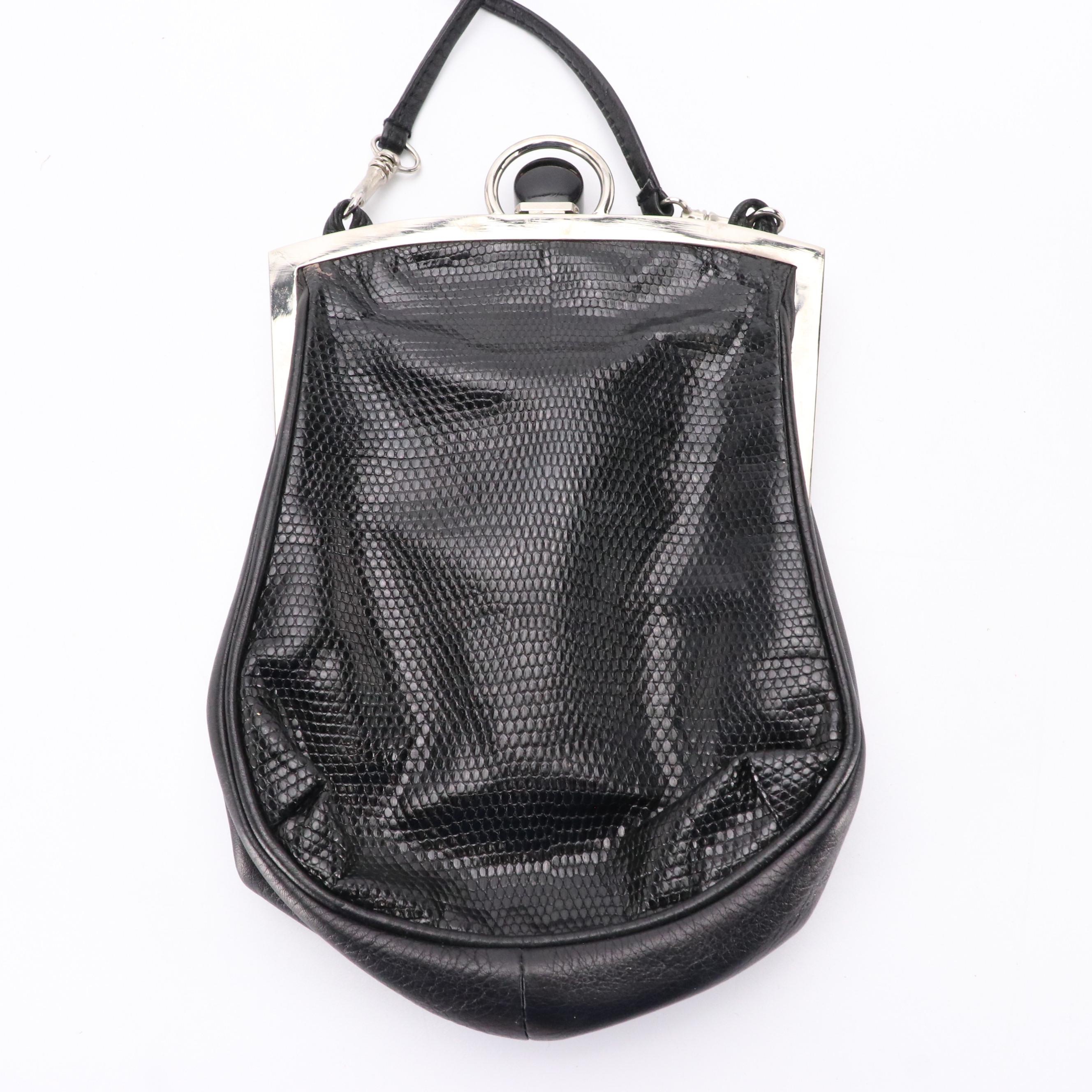 Desmo and Finesse La Model Vintage Black Snakeskin Leather Frame Bags