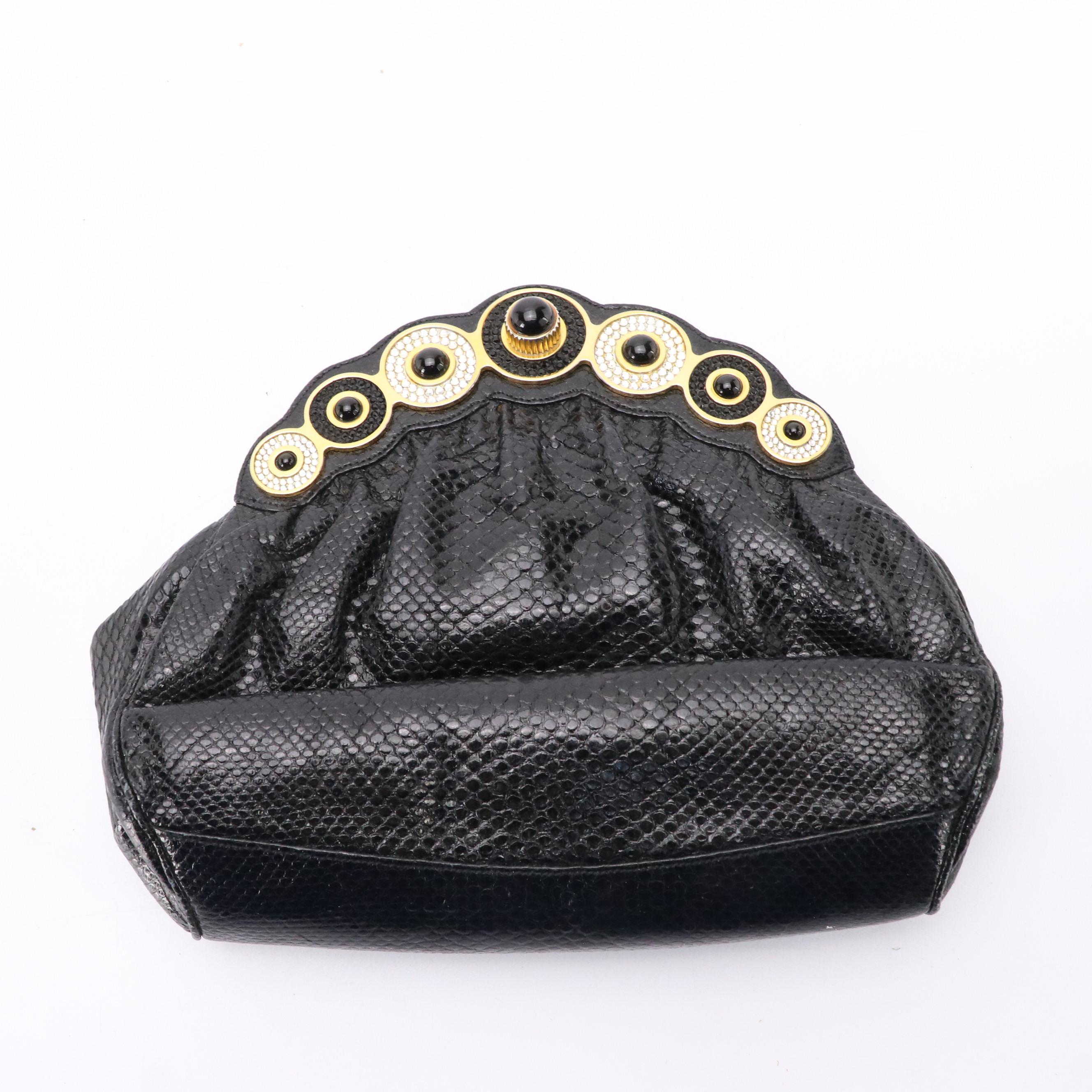 Desmo and Finesse La Model Vintage Black Snakeskin Leather Frame Bags