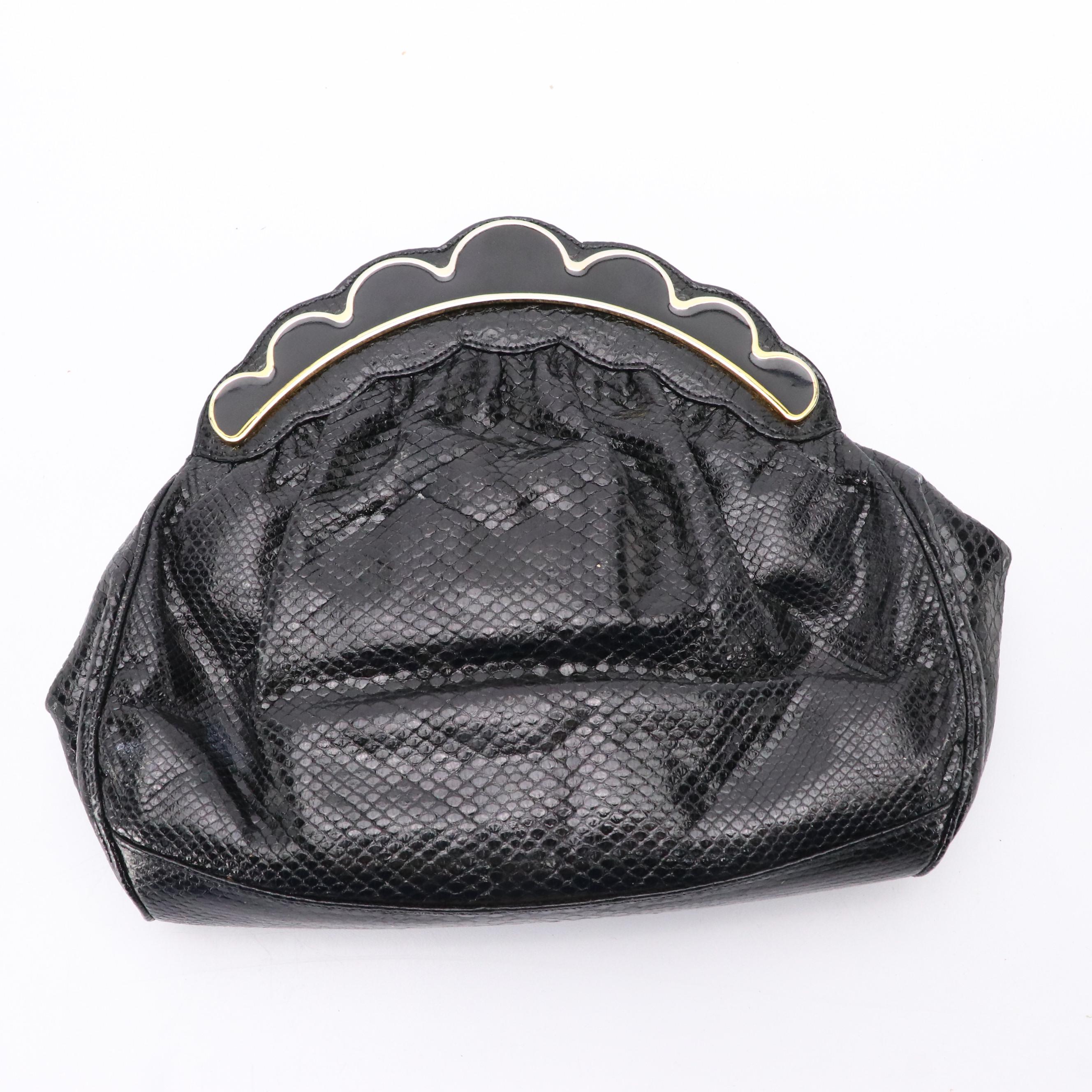 Desmo and Finesse La Model Vintage Black Snakeskin Leather Frame Bags