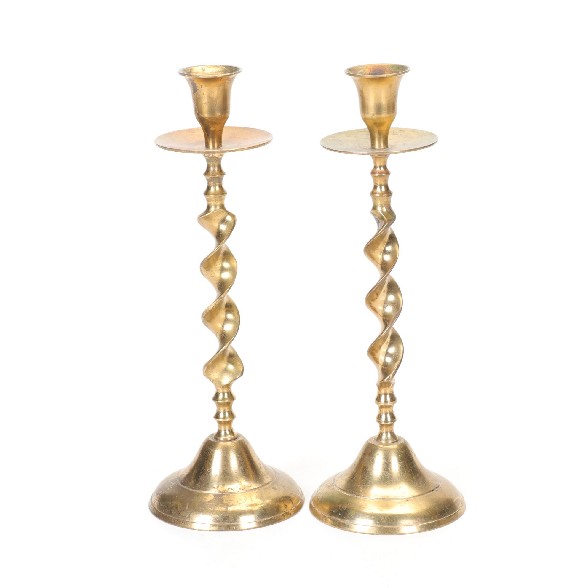 Polished Brass Corkscrew Candle Holders