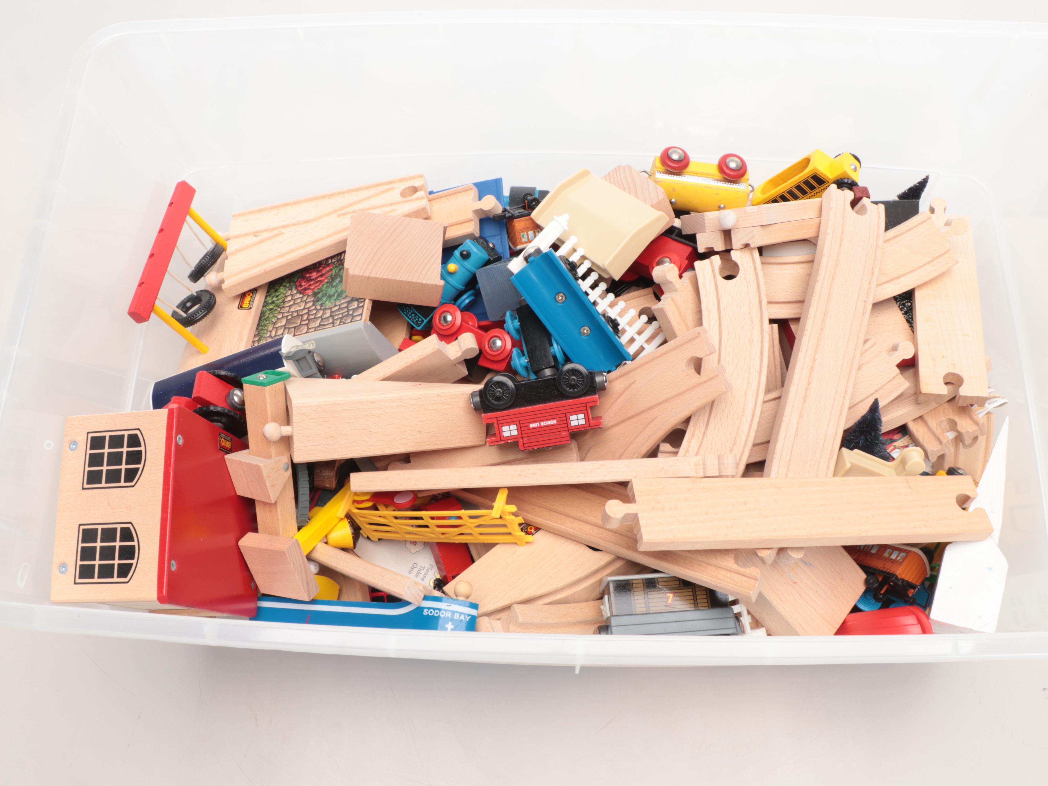 Brio Thomas the Tank Engine and More Wood Train Toys, Track in Storage Tub