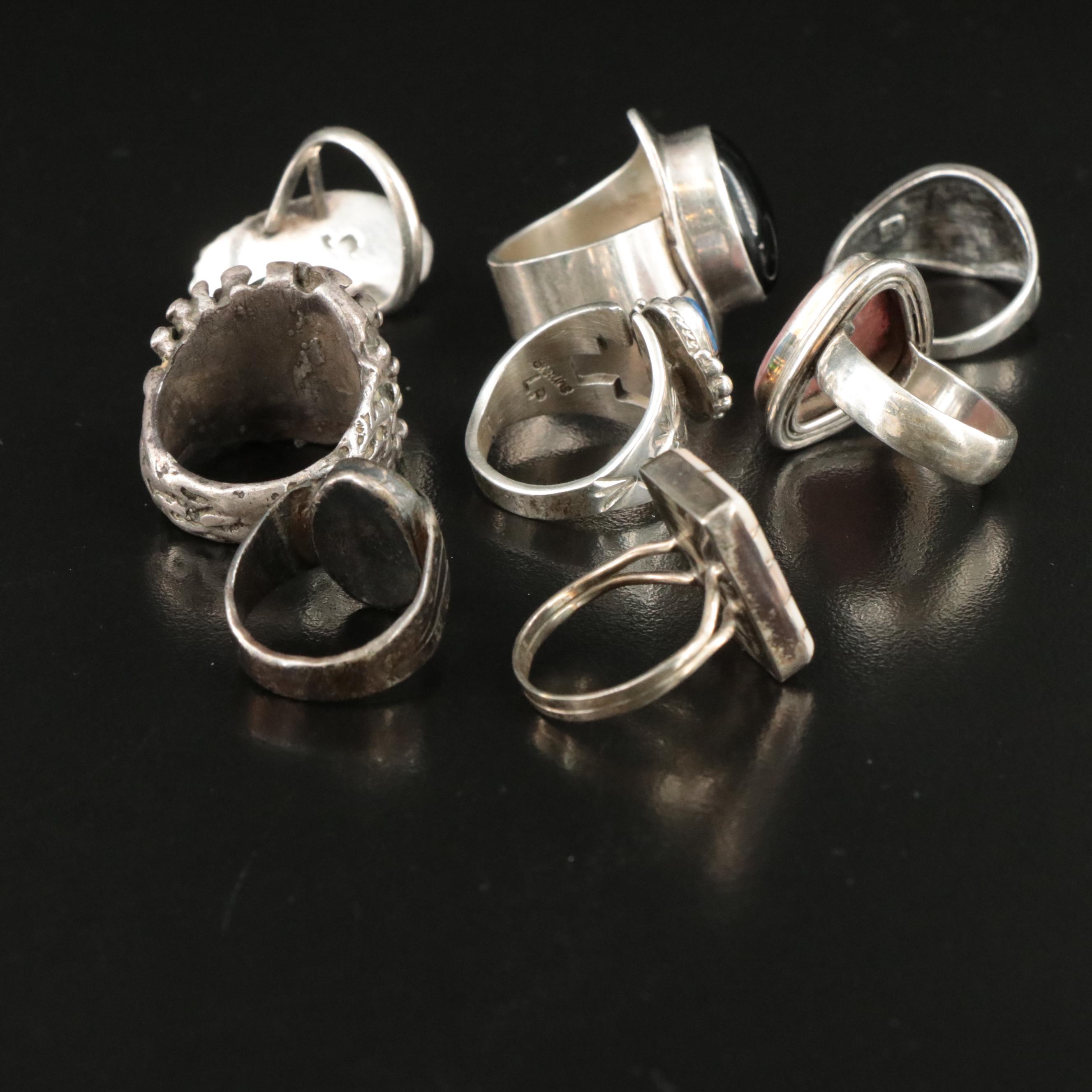 Sterling Ring Collection with Rhodochrosite, Coral and Jasper